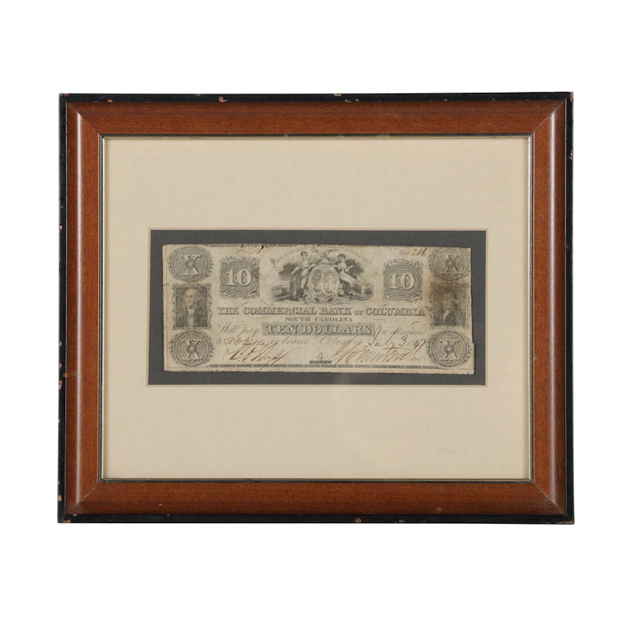 Obsolete Ten Dollar Banknote from Commercial Bank of Columbia South Carolina