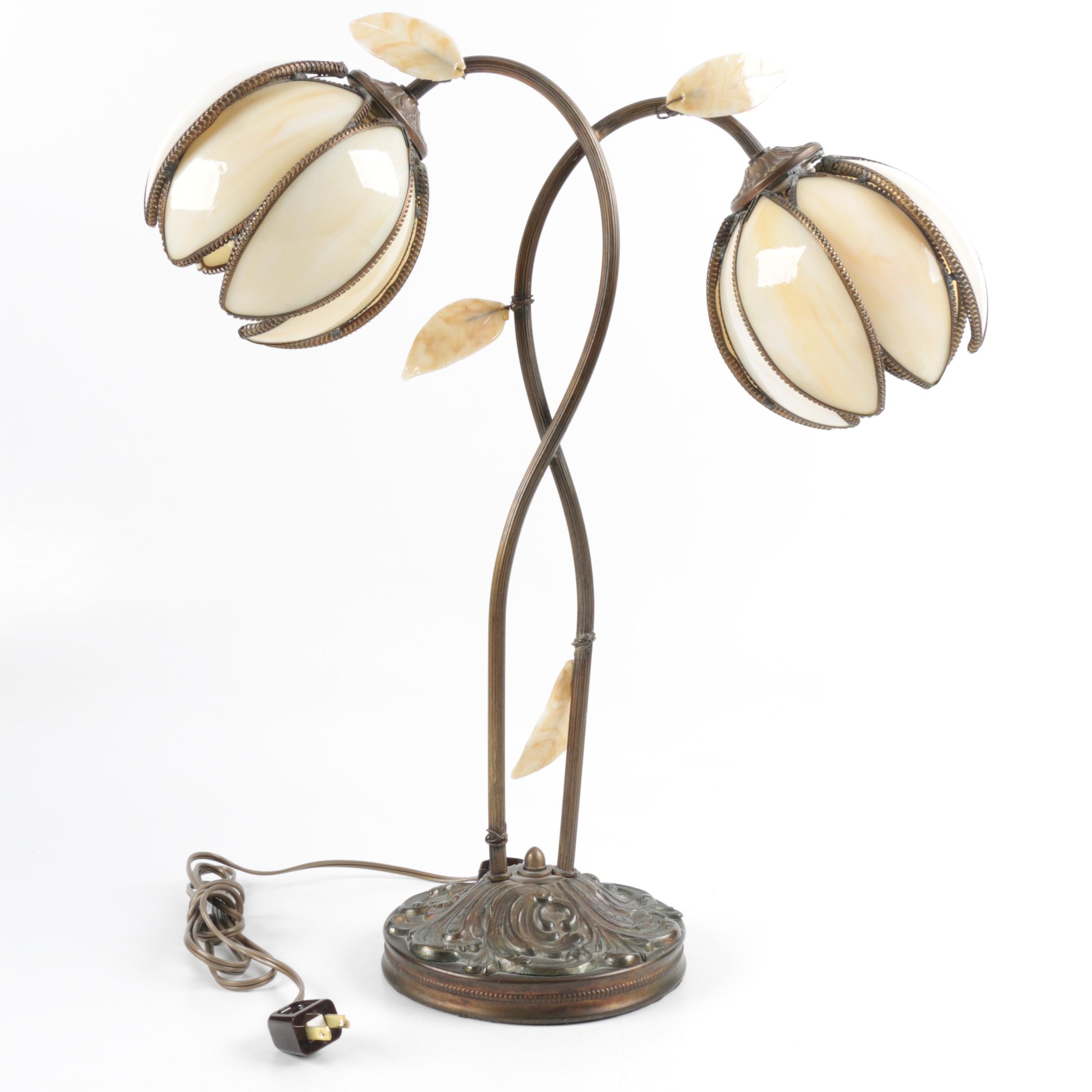 Handel Style Slag Glass Water Lily Lamp