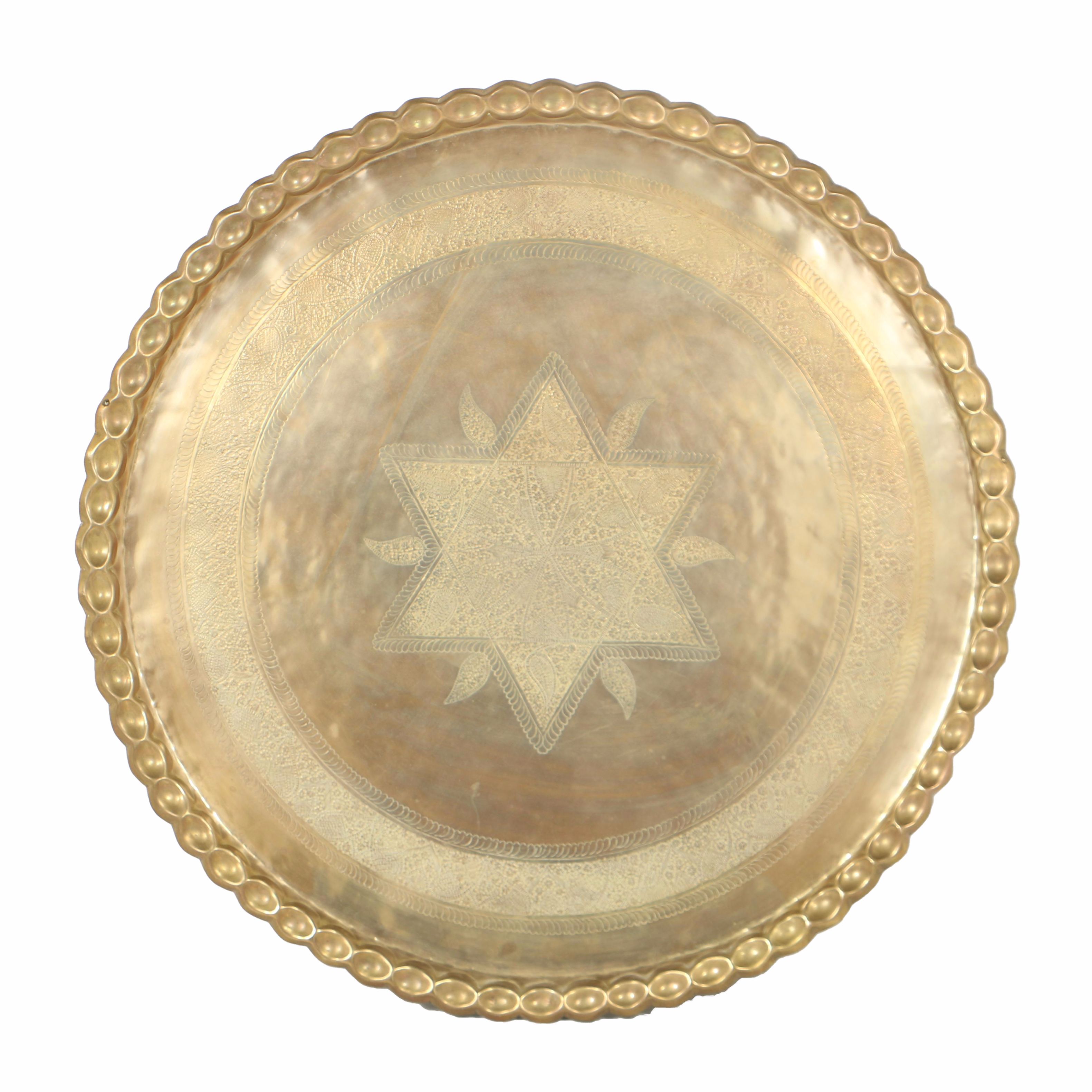 Monumental Brass Tray with Arabesque Engraving