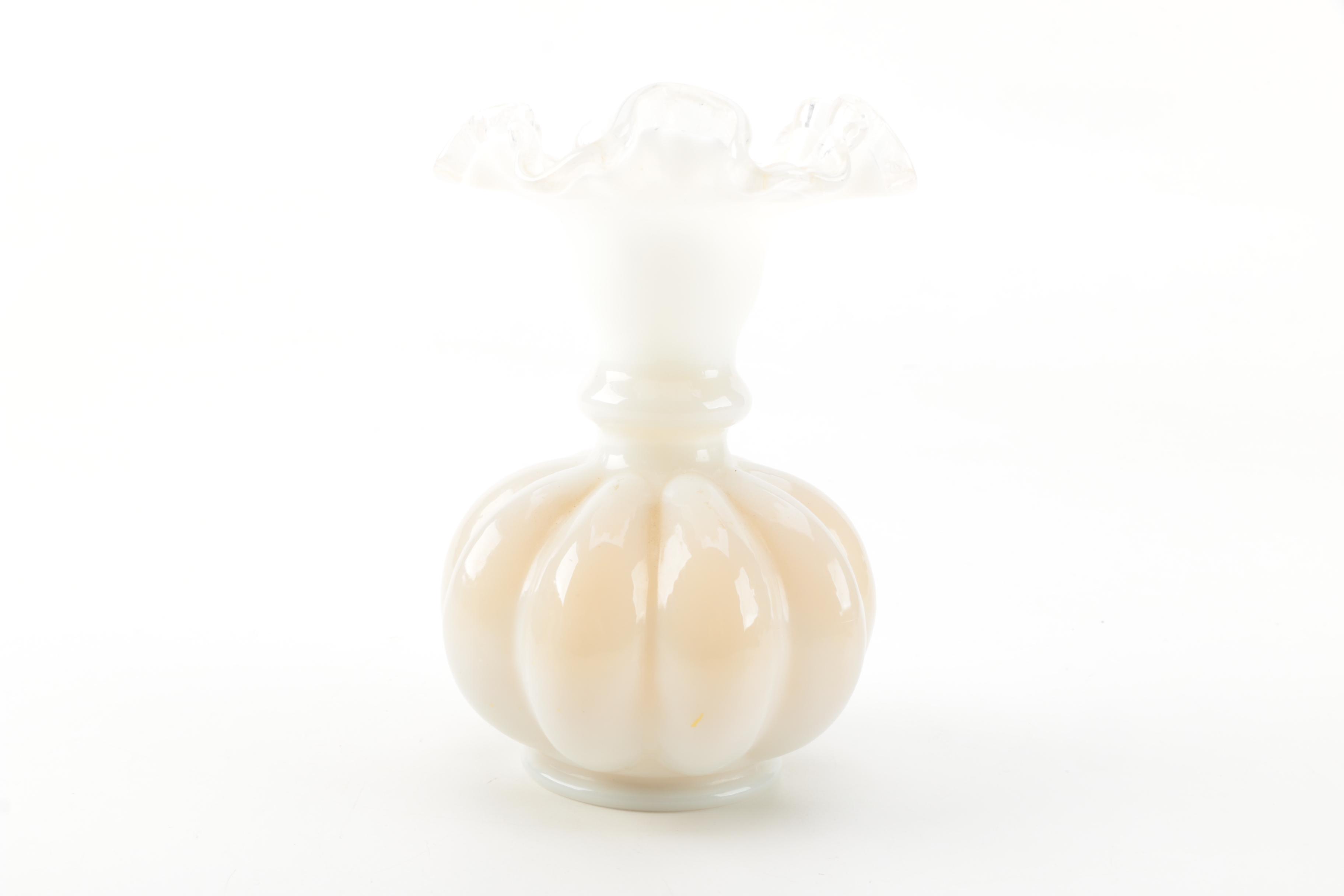 USA Pottery Aqua Ceramic Vase with Milk Glass Bud Vase