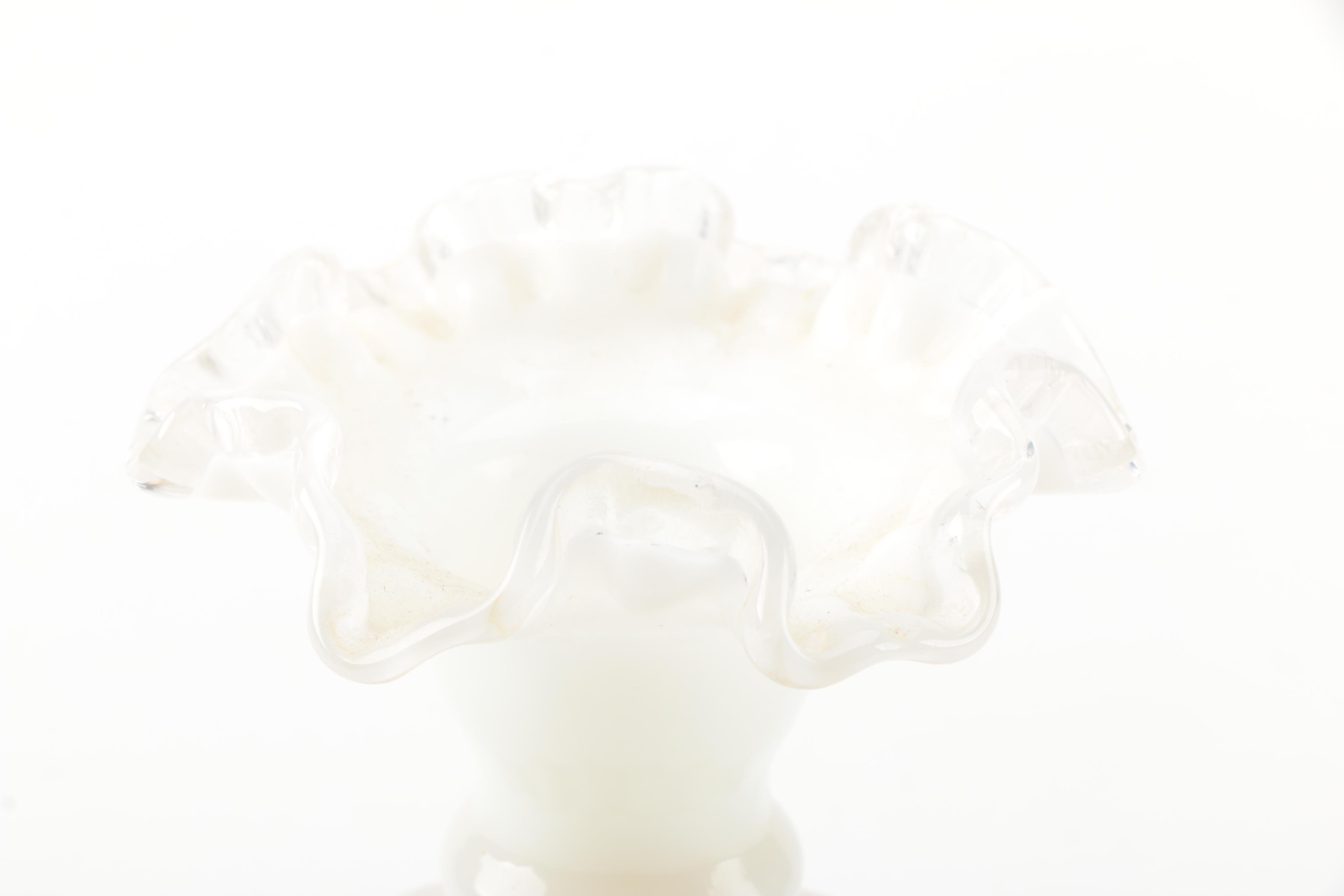 USA Pottery Aqua Ceramic Vase with Milk Glass Bud Vase