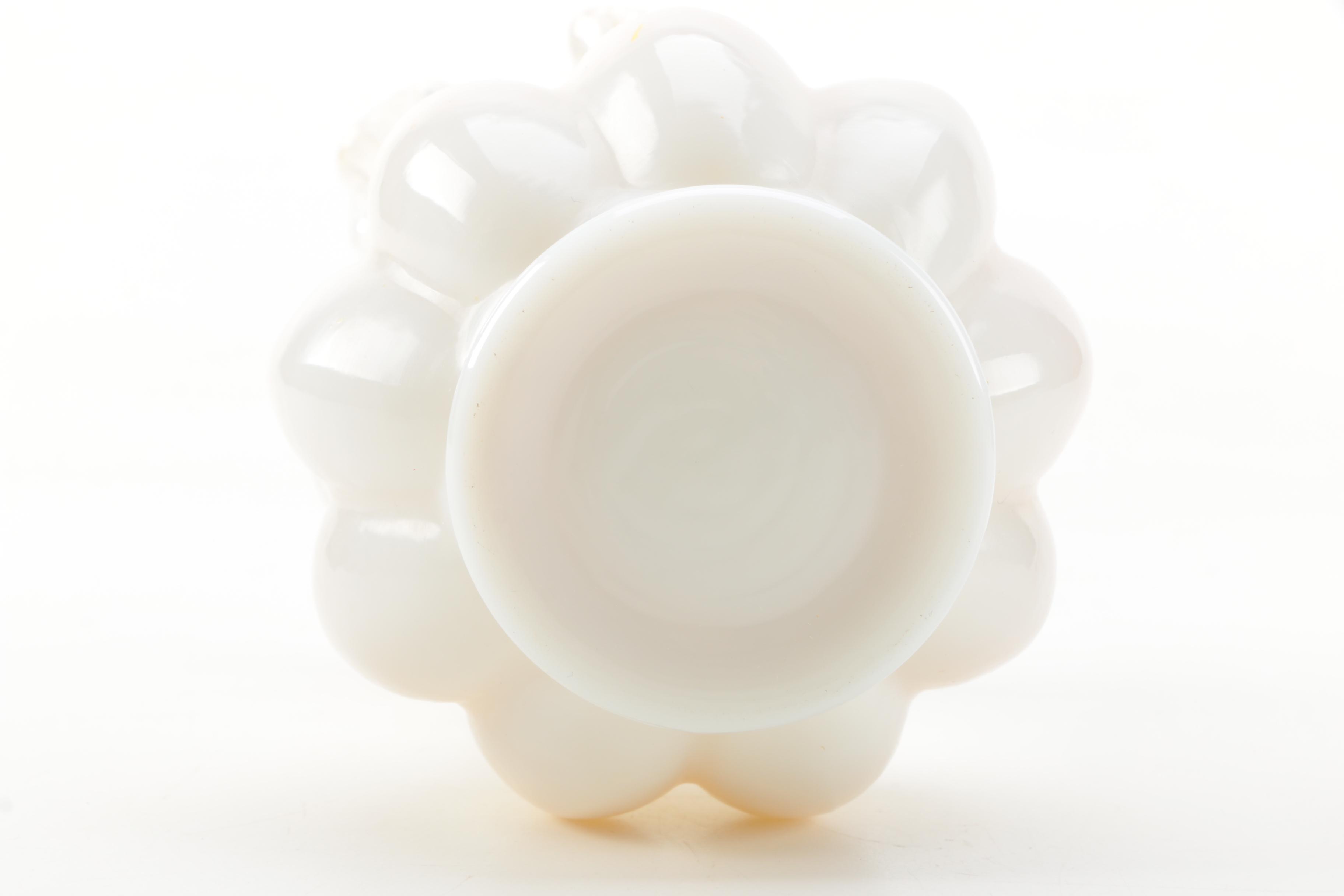 USA Pottery Aqua Ceramic Vase with Milk Glass Bud Vase