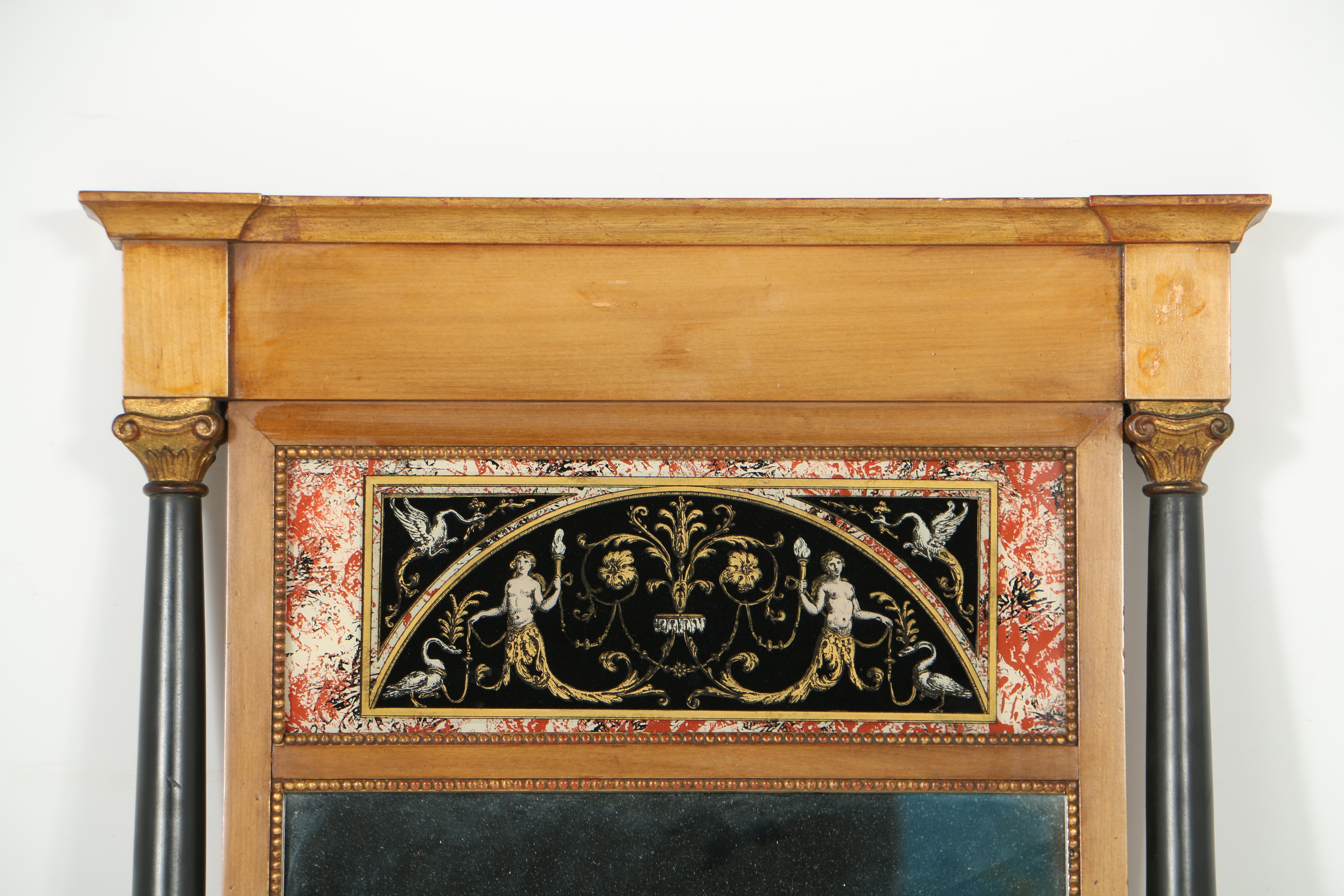 Vintage Neoclassical Style Wall Mirror with Églomisé Panel by Palladio