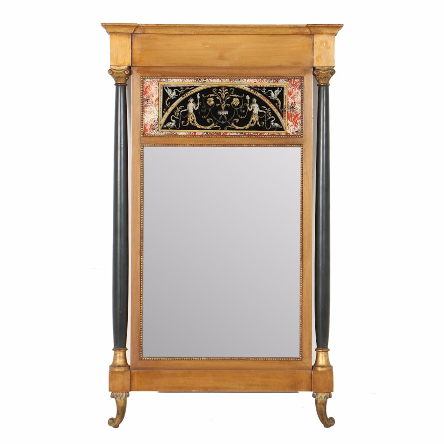 Vintage Neoclassical Style Wall Mirror with Églomisé Panel by Palladio