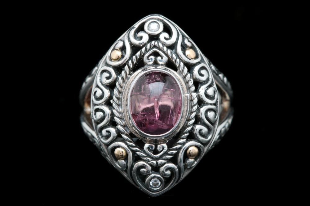 Robert Manse Sterling Silver, 18K Yellow Gold, Pink Tourmaline and Diamond Ring