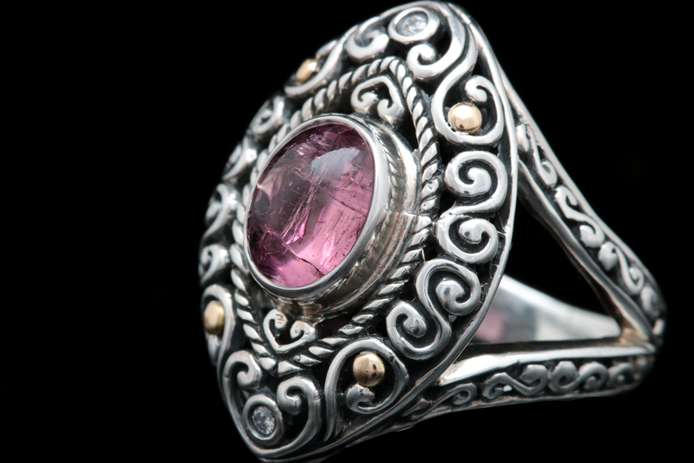Robert Manse Sterling Silver, 18K Yellow Gold, Pink Tourmaline and Diamond Ring