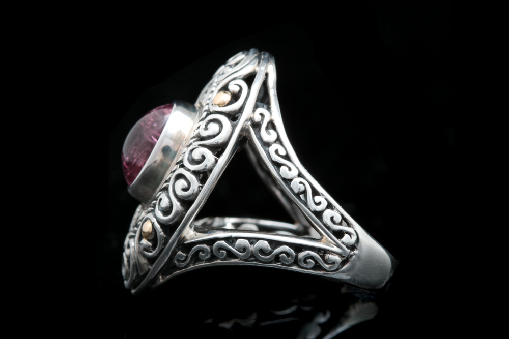 Robert Manse Sterling Silver, 18K Yellow Gold, Pink Tourmaline and Diamond Ring