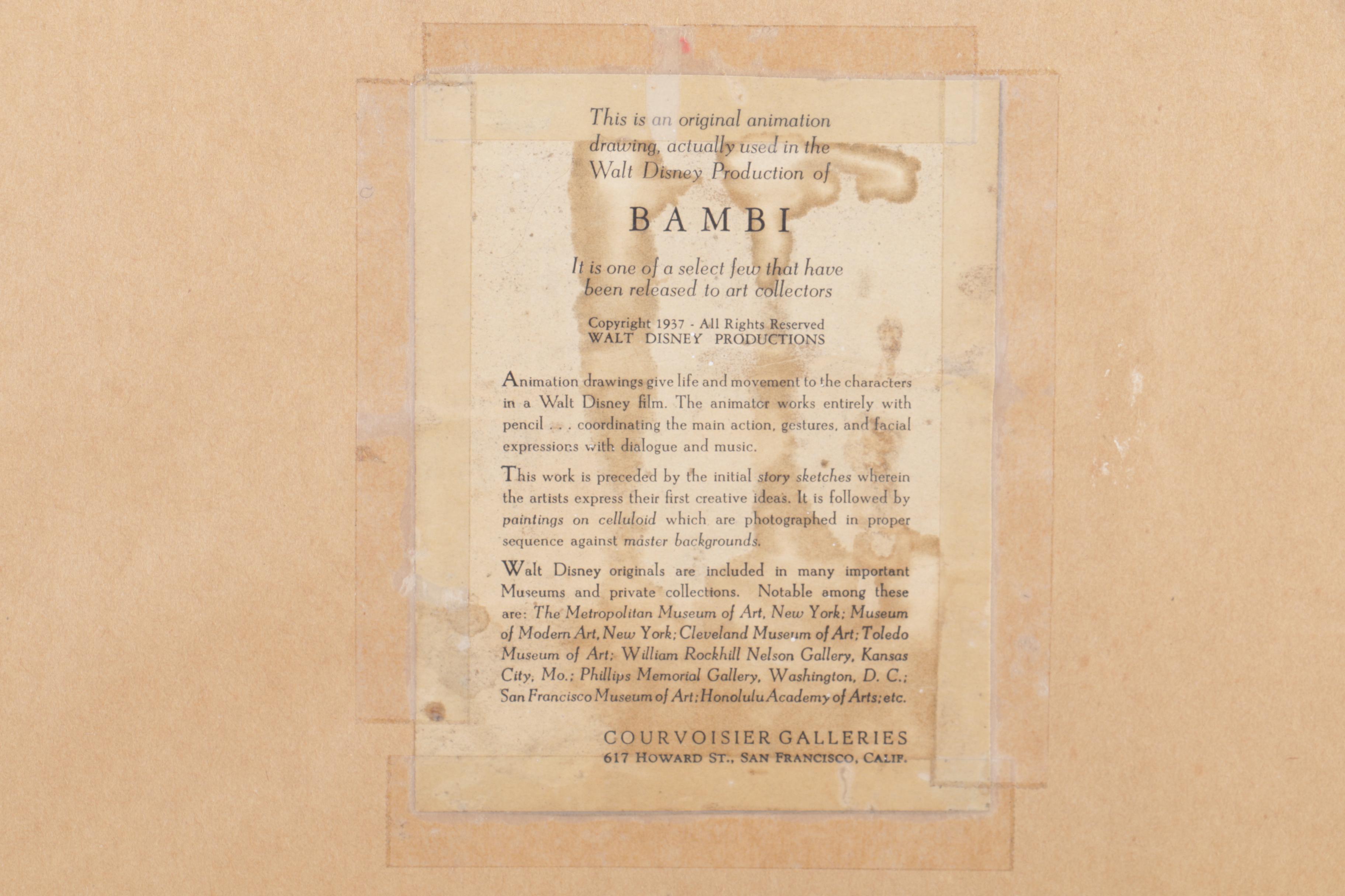 Original 1941 Mixed Media Animation Cels from Walt Disney's "Bambi"