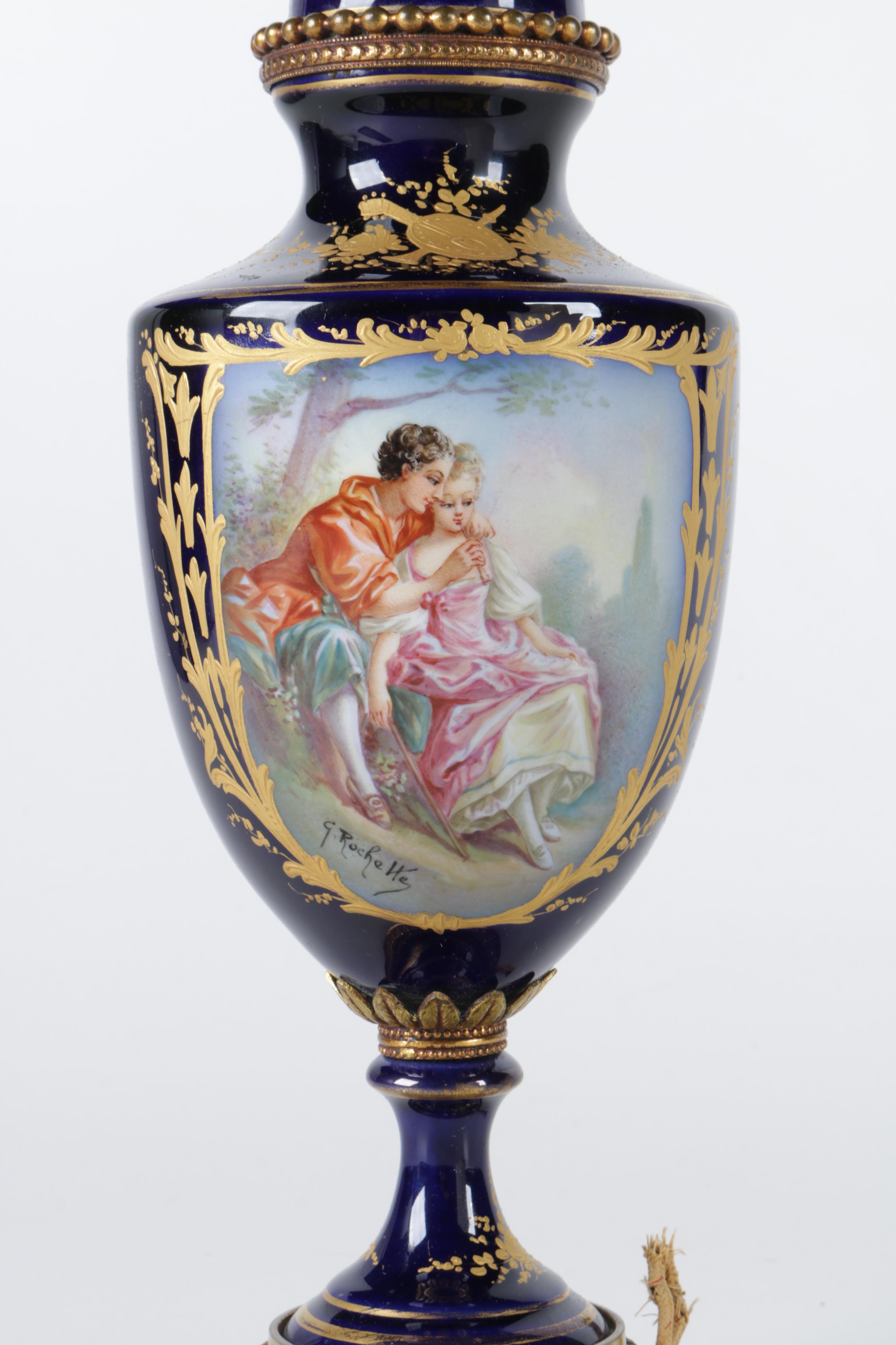 Vintage Sevres Style Urn Table Lamps Including G. Rochette