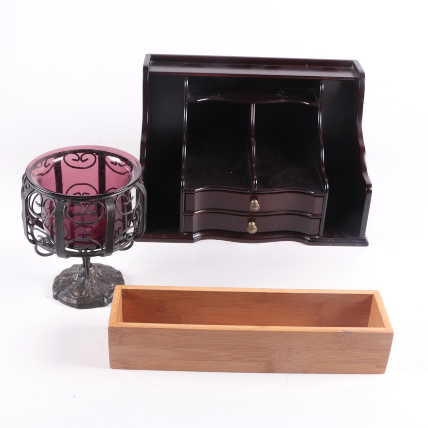Desk Caddy by Bombay, Bamboo Box and Candle Holder