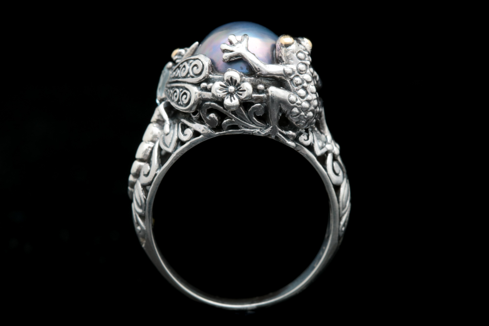 Sterling Silver, 18K Gold, Blue Mabé Pearl and Blue Topaz Cocktail Ring