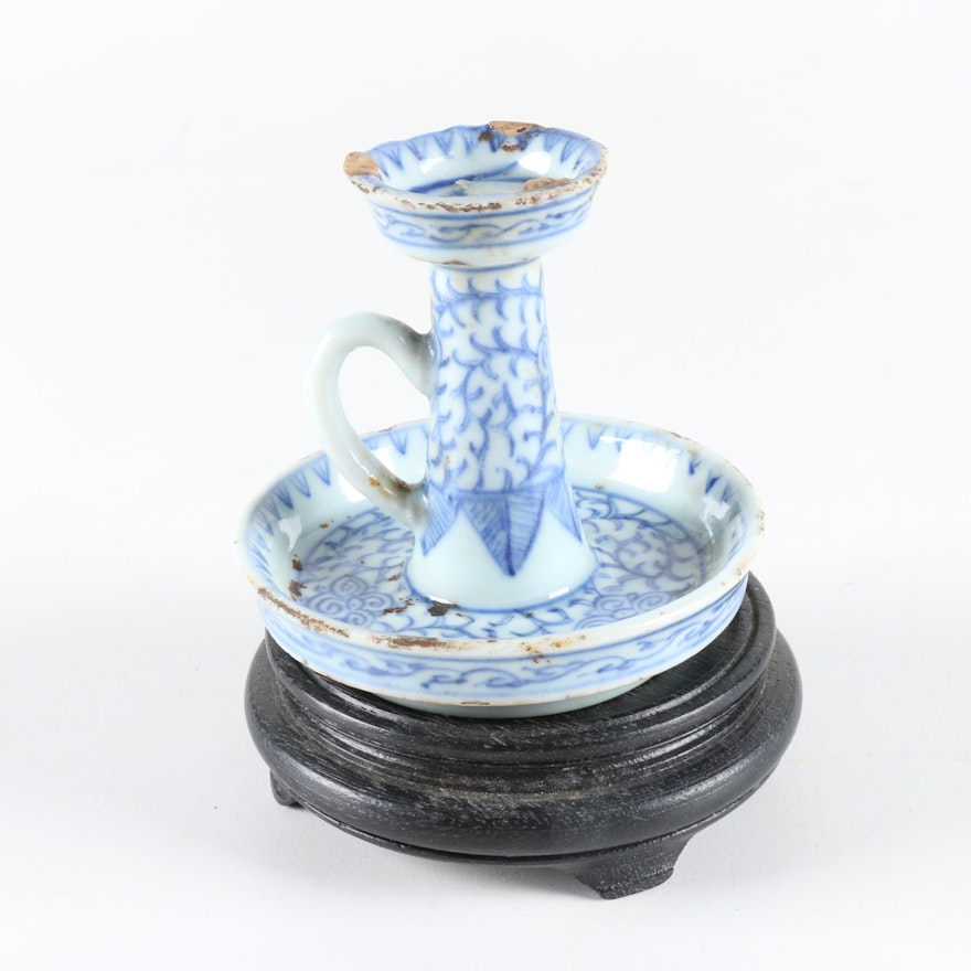 Early 19th-Century Chinese Porcelain Blue and White Candlestick Holder