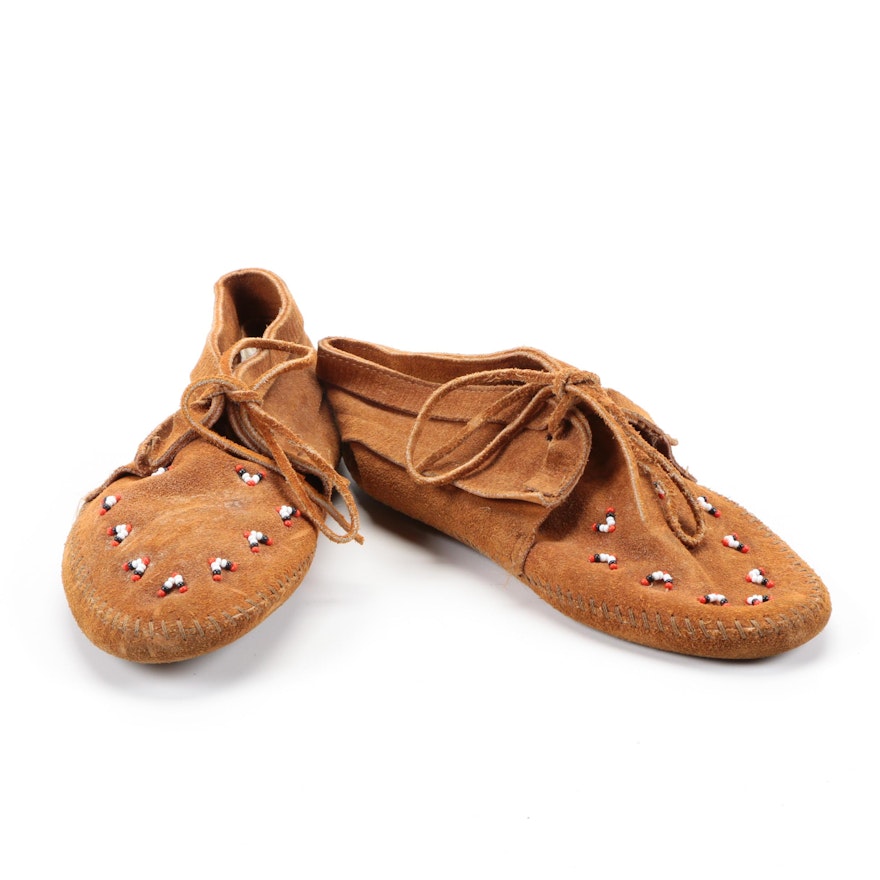 Minnetonka Beaded Suede and Leather Moccasins