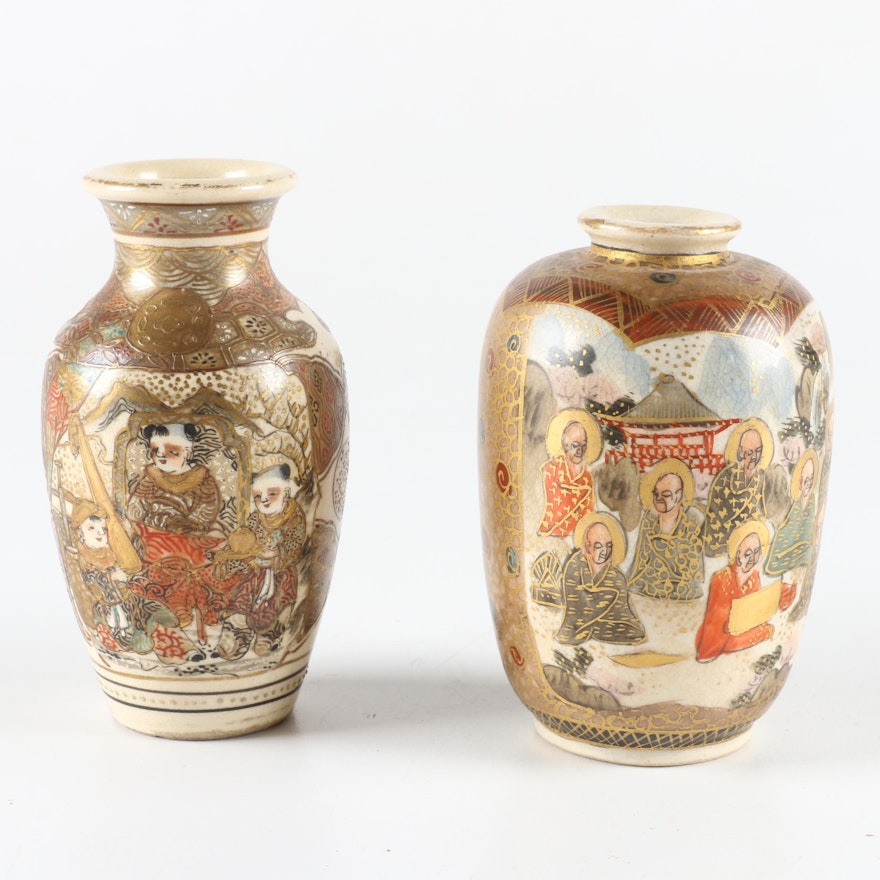 Japanese Satsuma Miniature Cabinet Vases