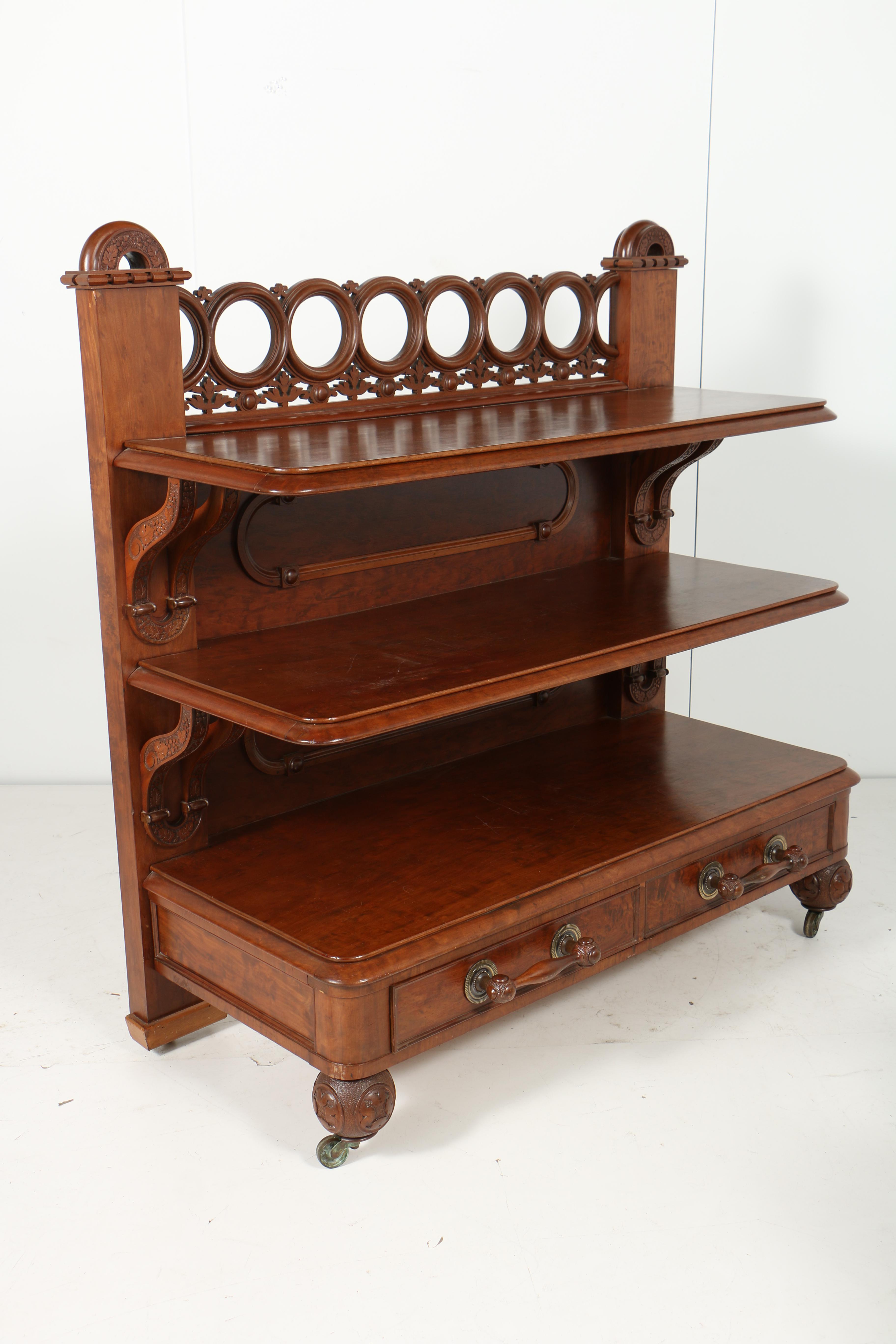 Antique Victorian Three-Tier Walnut Server