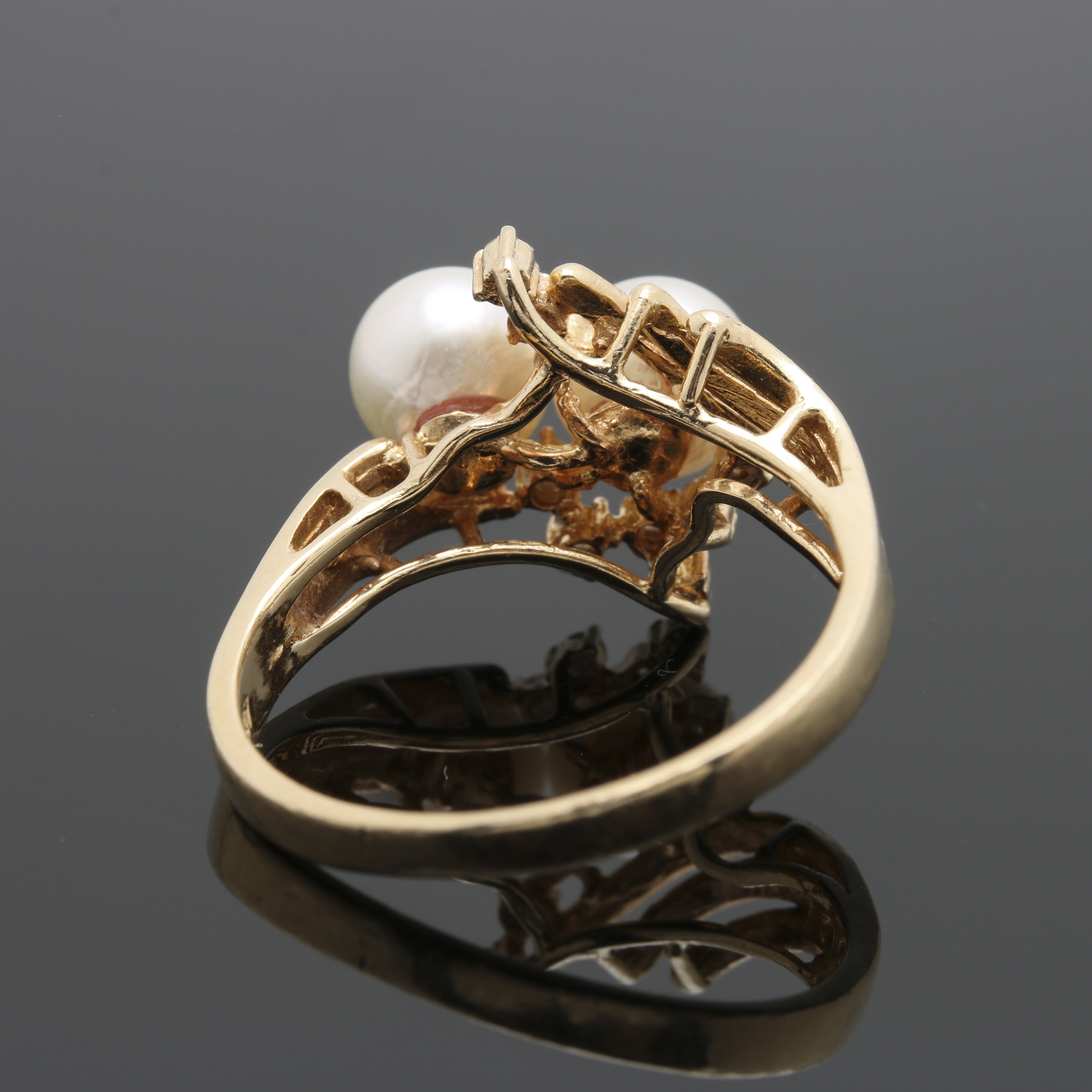 14K Yellow Gold Cultured Pearl and Diamond Ring