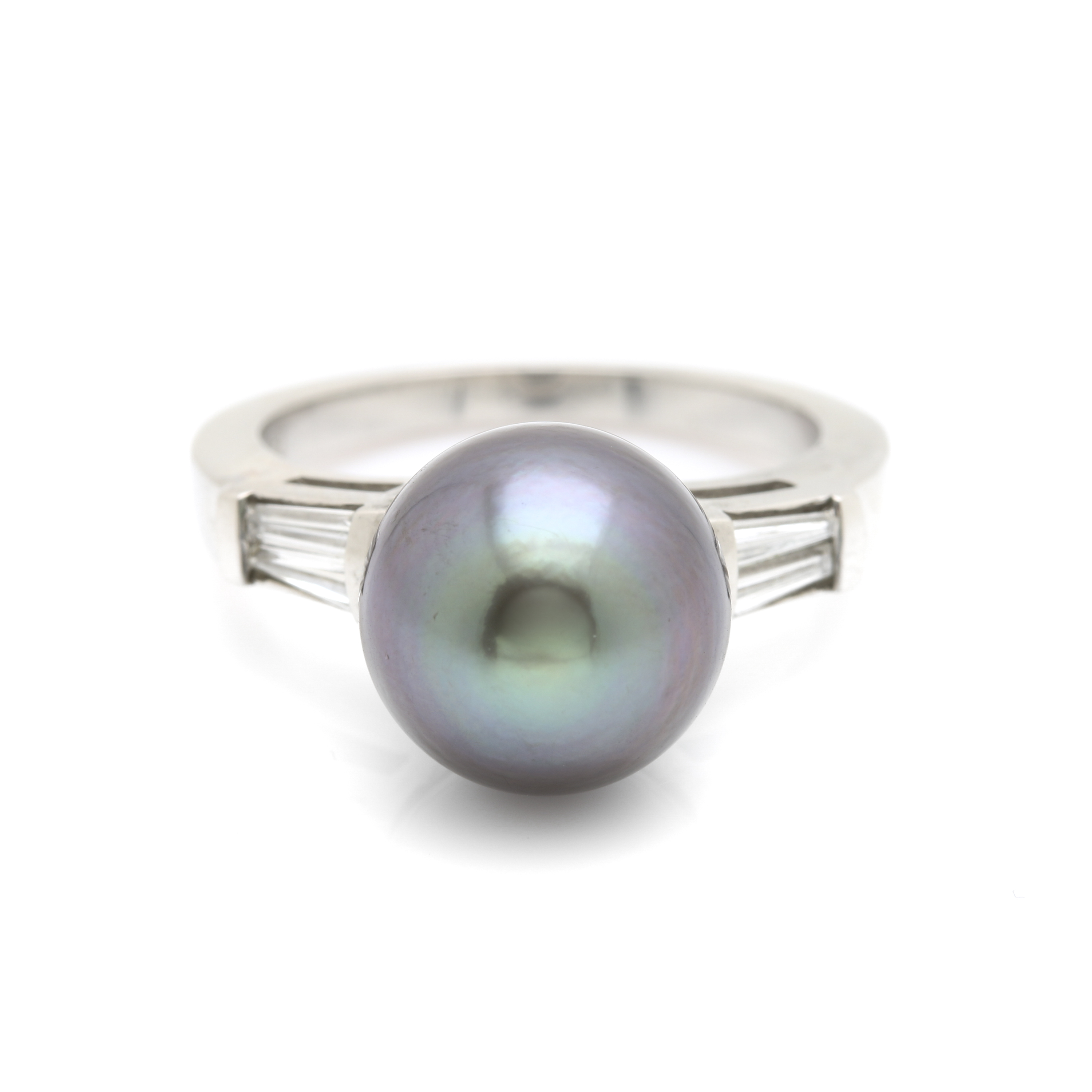 Platinum Cultured South Sea Black Pearl and Diamond Ring