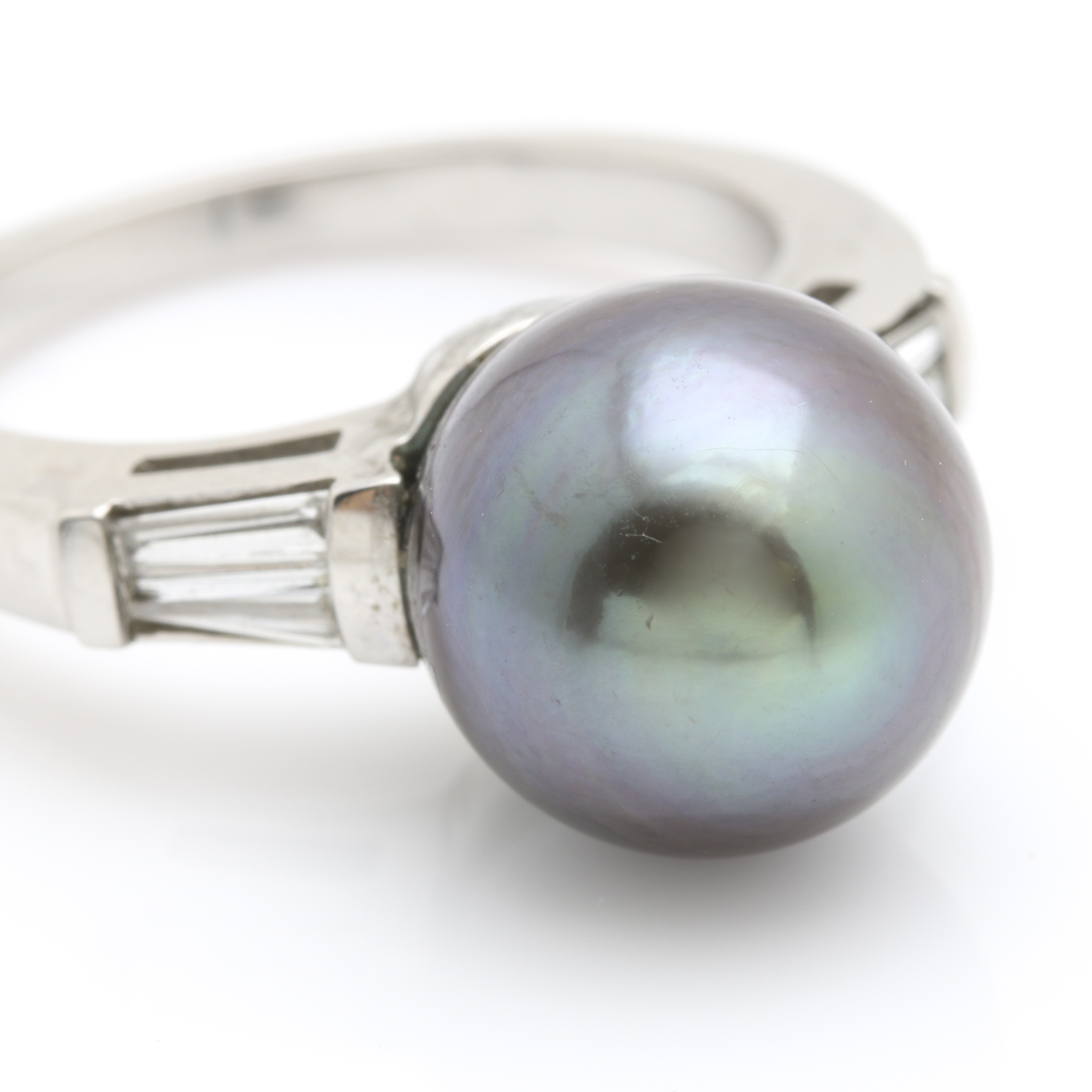 Platinum Cultured South Sea Black Pearl and Diamond Ring