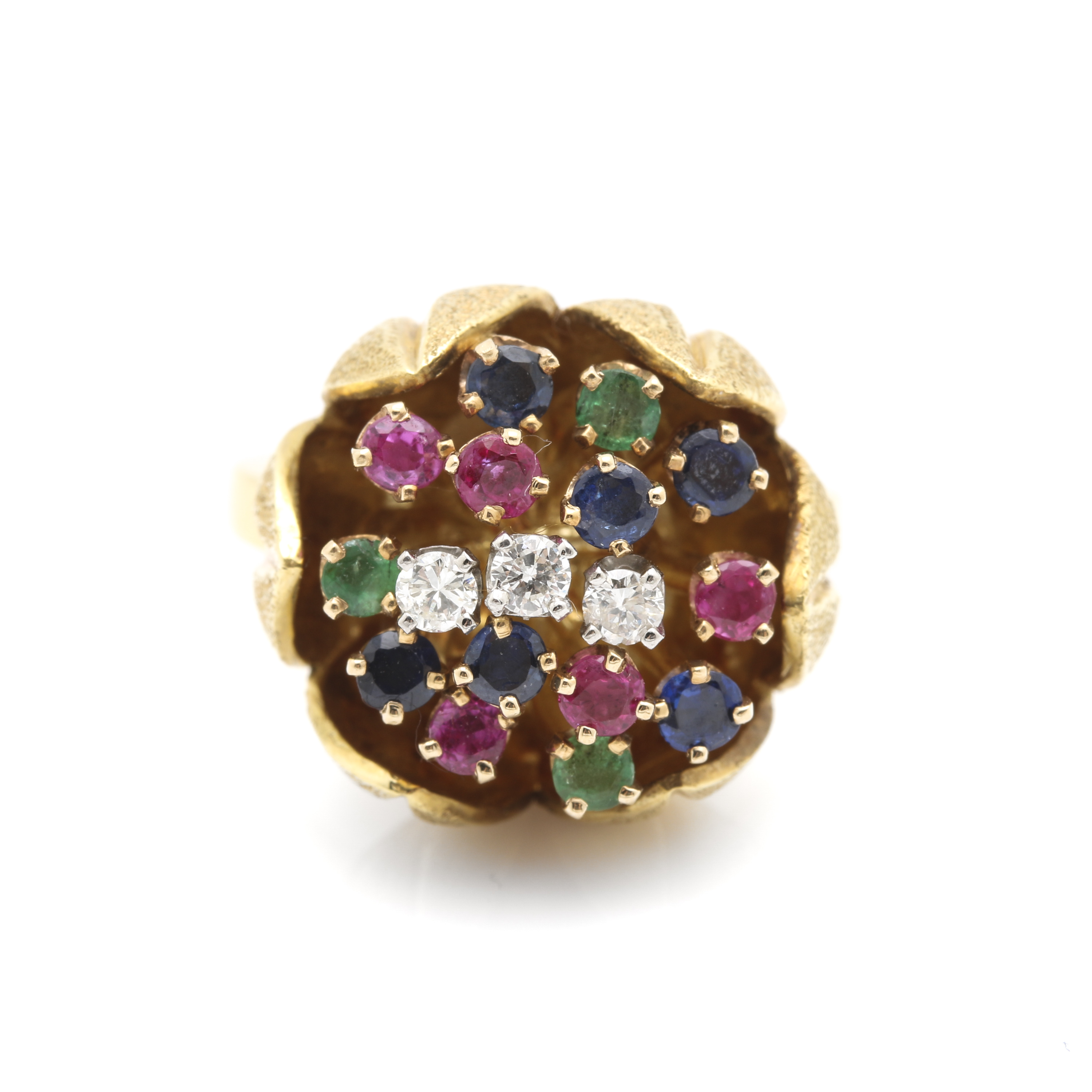 18K Yellow Gold Gemstone and Diamond Tutti Frutti Ring