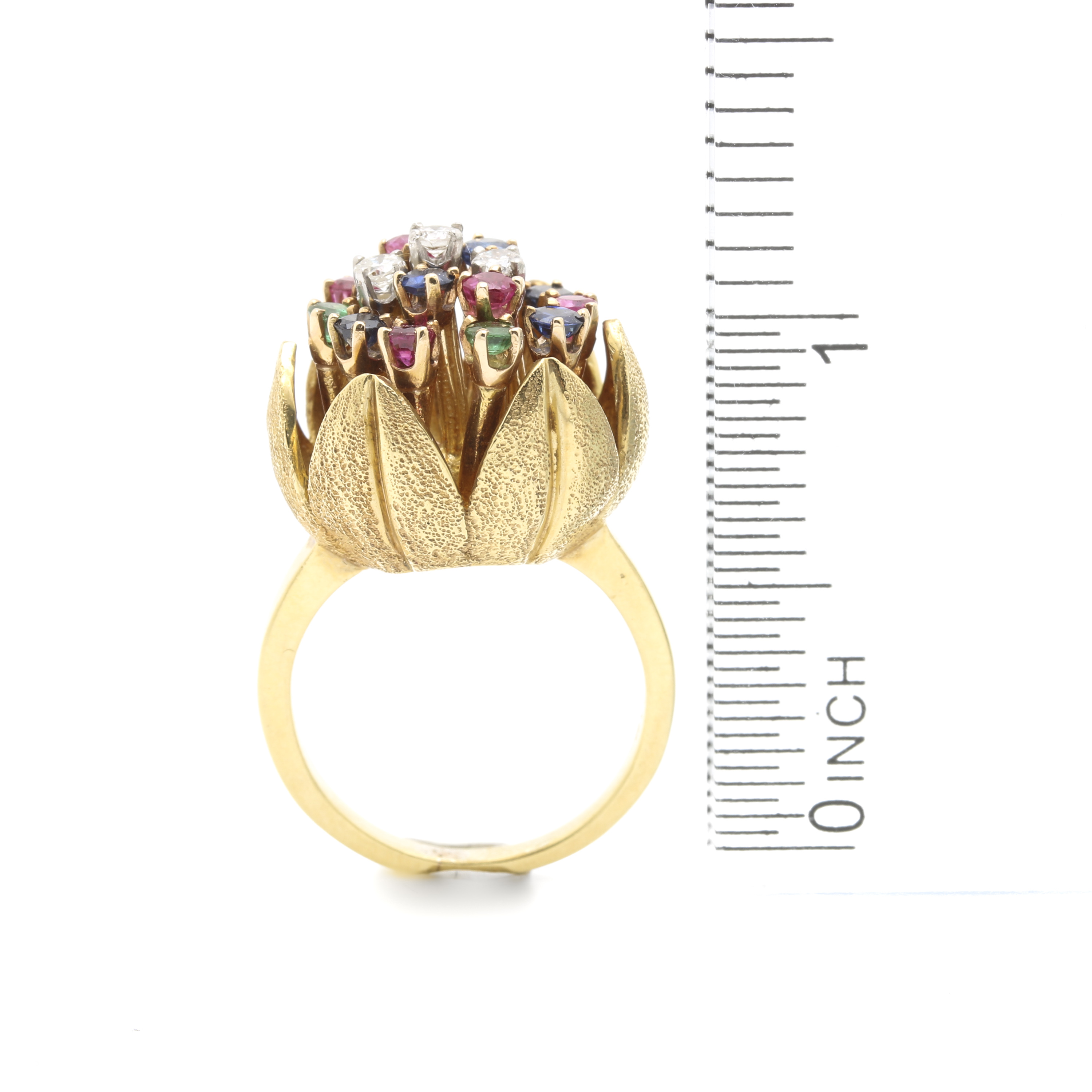 18K Yellow Gold Gemstone and Diamond Tutti Frutti Ring