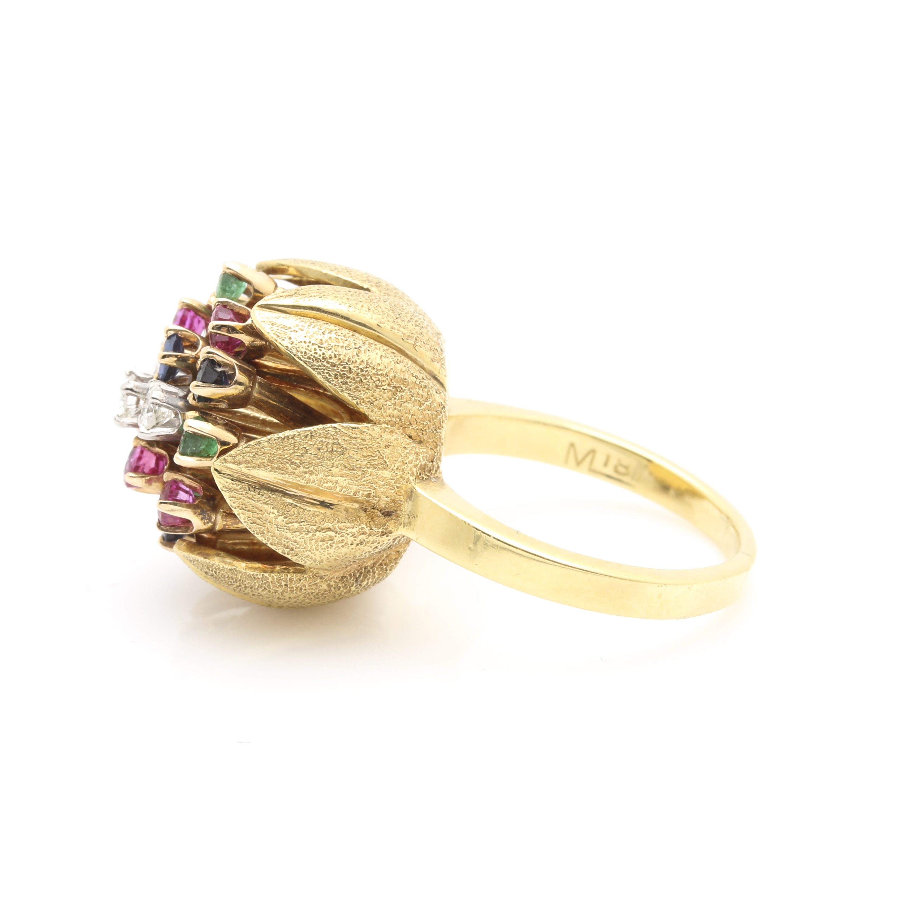 18K Yellow Gold Gemstone and Diamond Tutti Frutti Ring