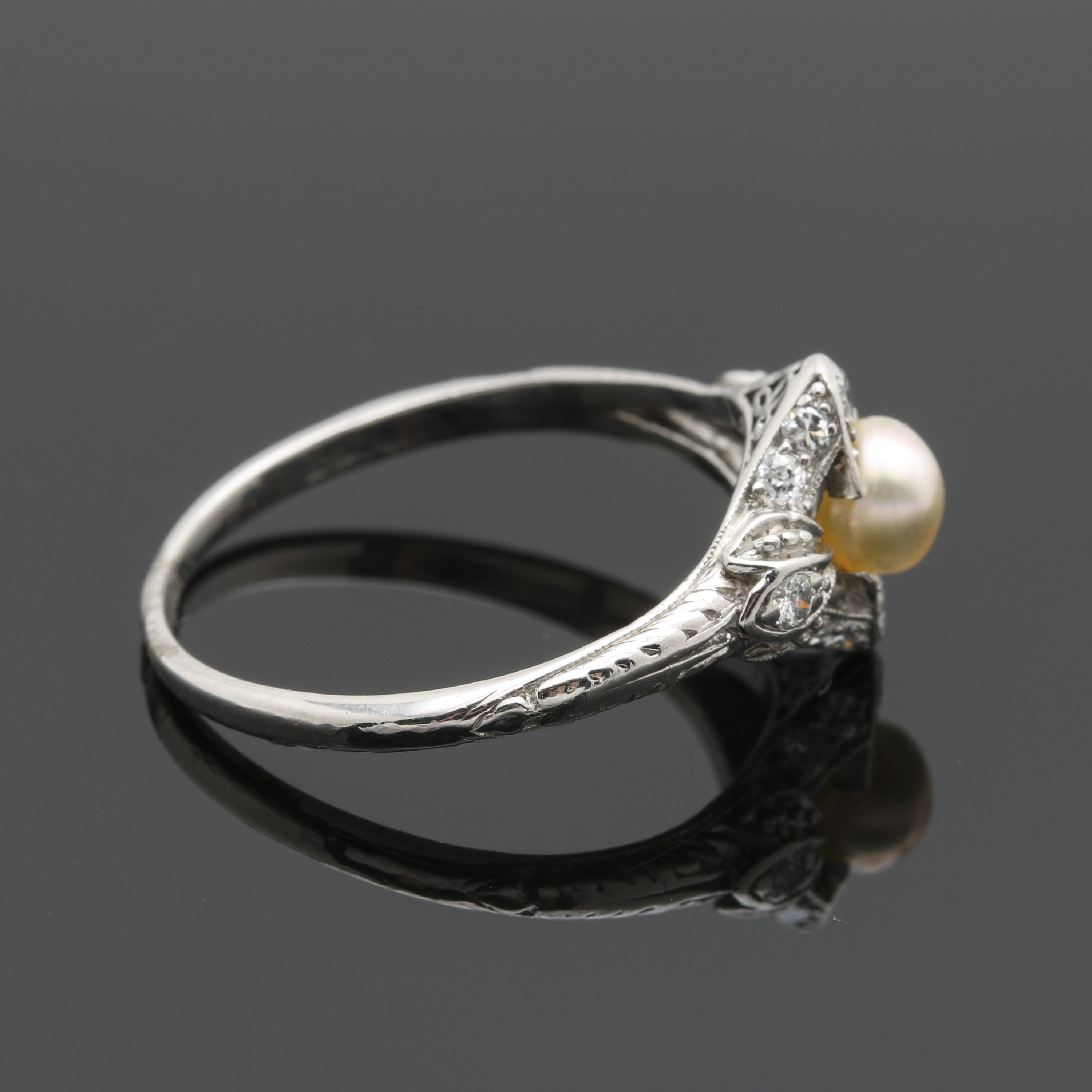 Antique Platinum Pearl and Diamond Ring