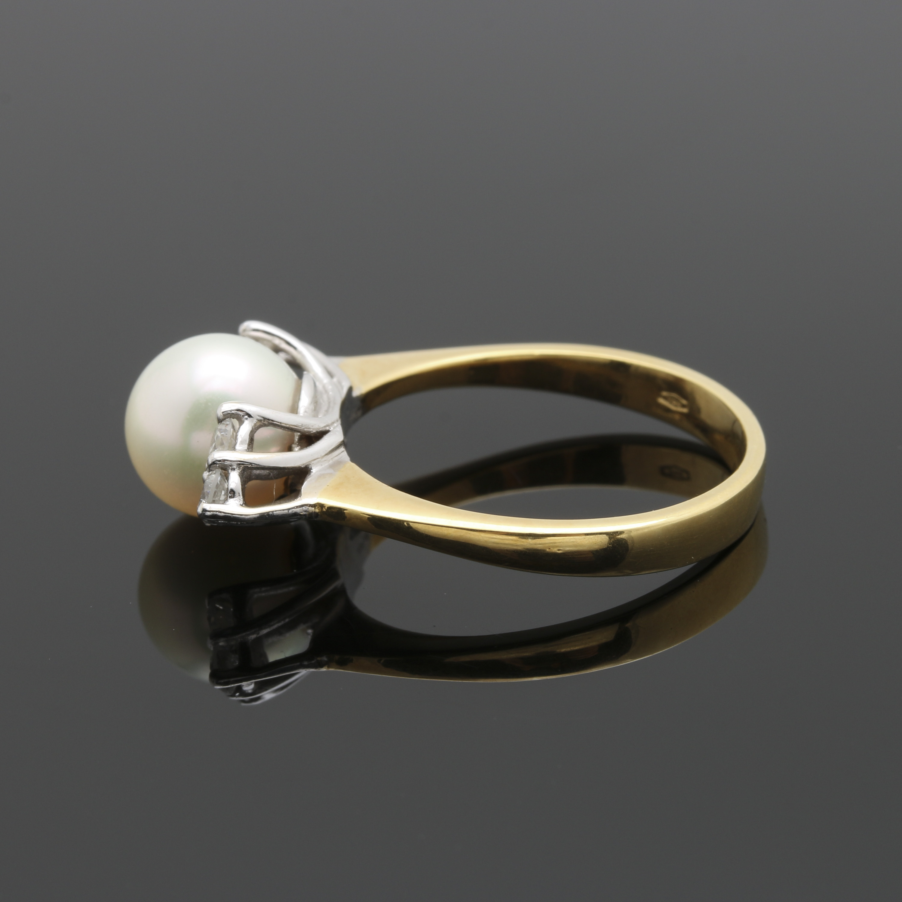 18K Yellow Gold Cultured Pearl and Diamond Ring