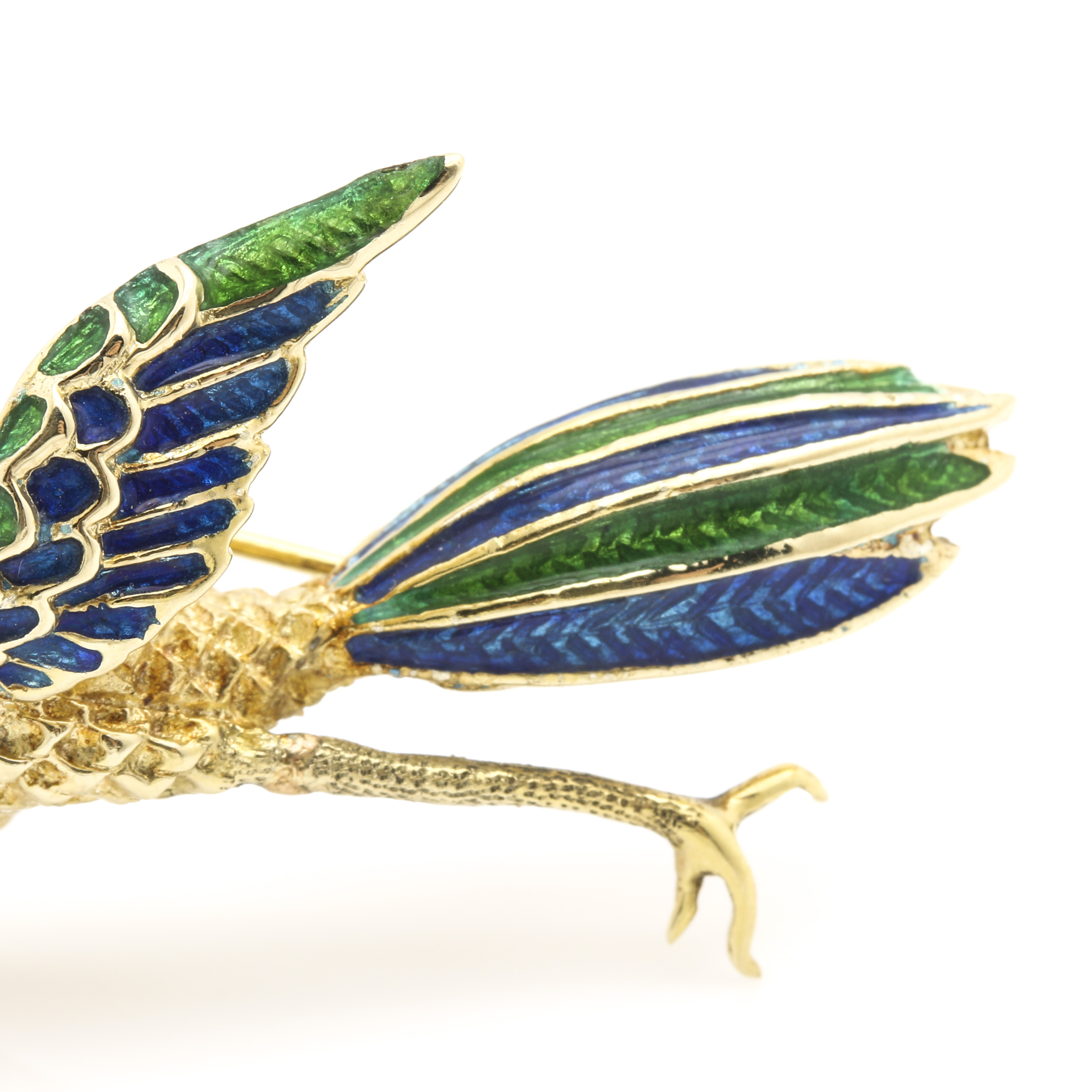 14K Yellow Gold Ruby and Enamel Road Runner Brooch
