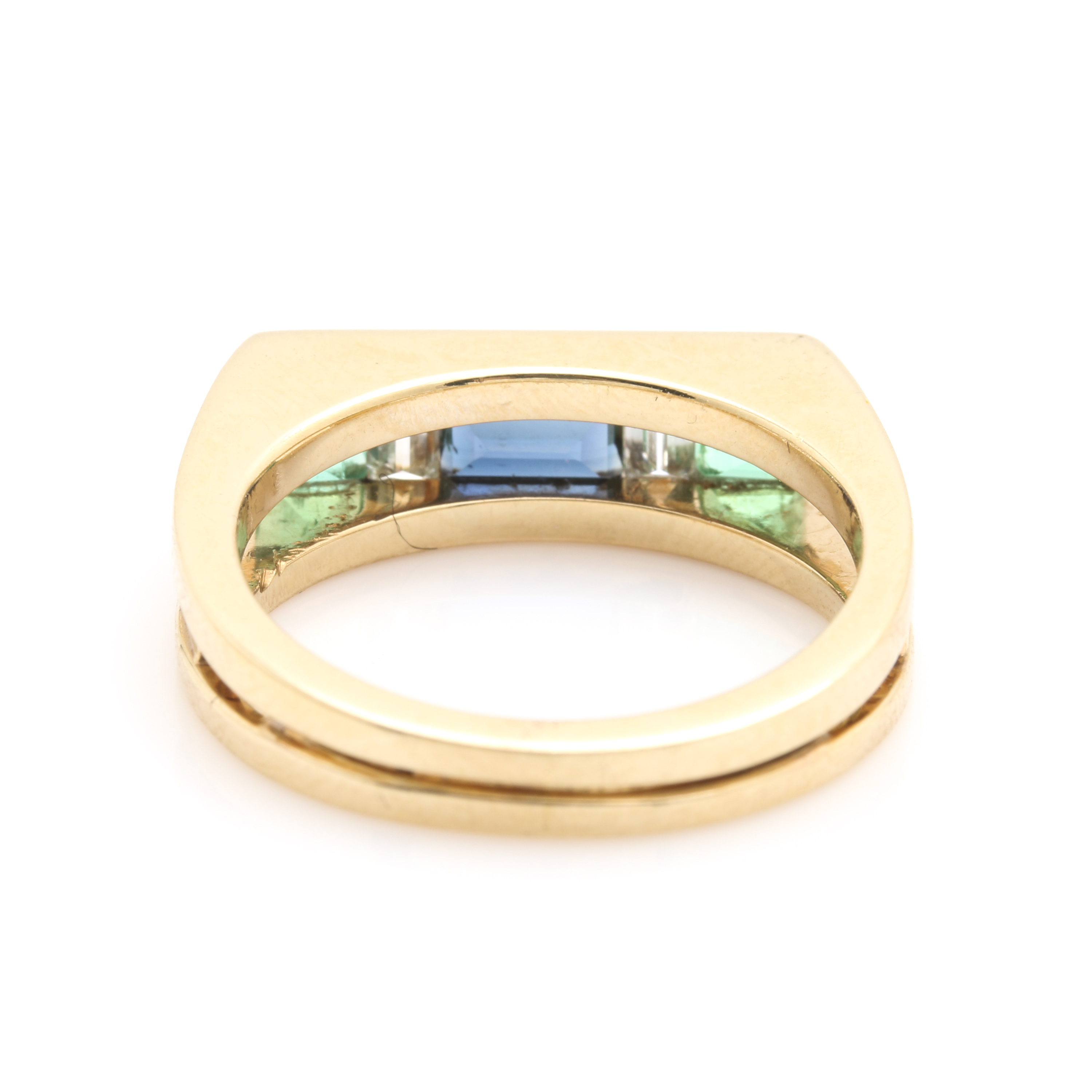 14K Yellow Gold Sapphire, Emerald, and Diamond Ring