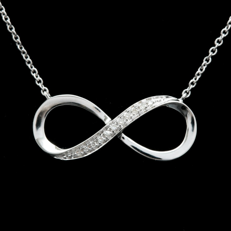 18K White Gold and Diamond Infinity Pendant with Chain