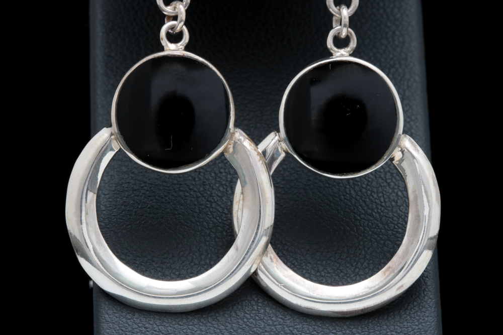 Sterling Silver and Black Chalcedony Dangle Earrings