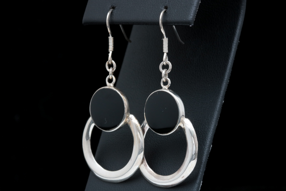 Sterling Silver and Black Chalcedony Dangle Earrings