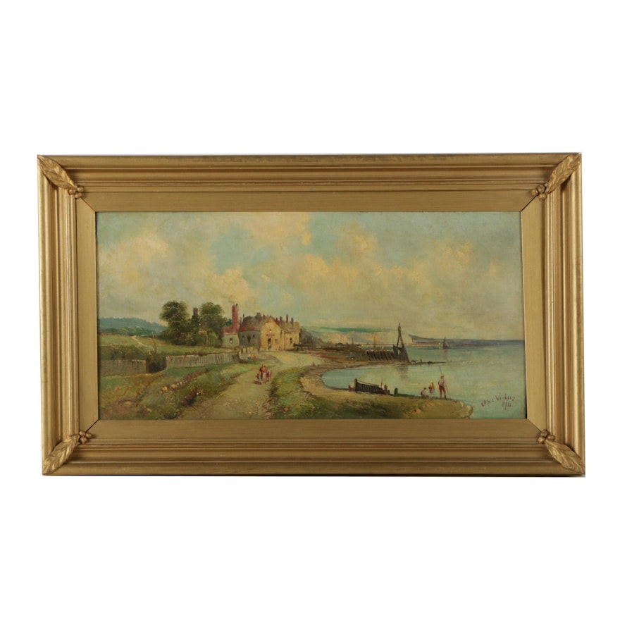 Alfred H. Vickers Original 1911 Coastal Oil Painting on Panel