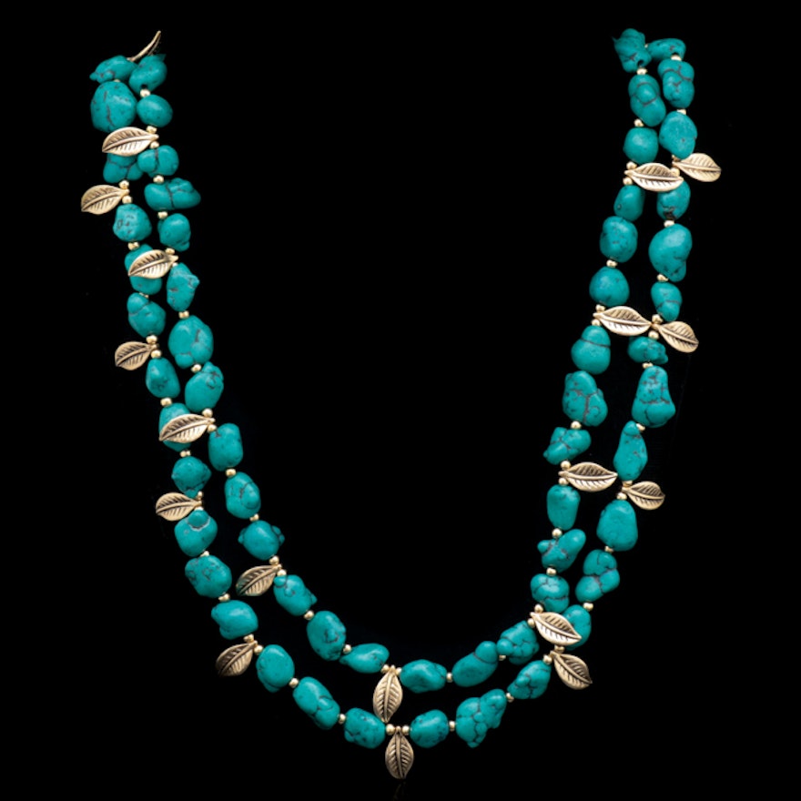 Double Strand Faux Turquoise Fashion Necklace