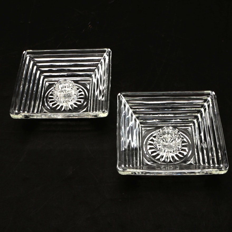 Glass Candlesticks with Geometric Design