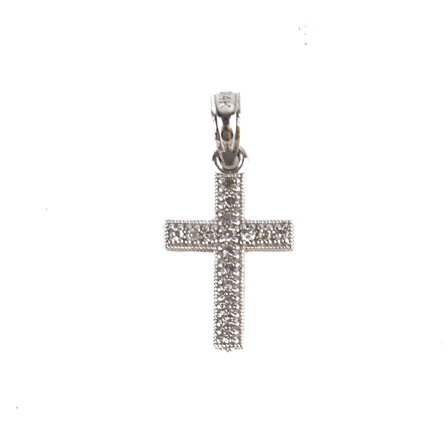 14K White Gold Diamond Cross Pendant