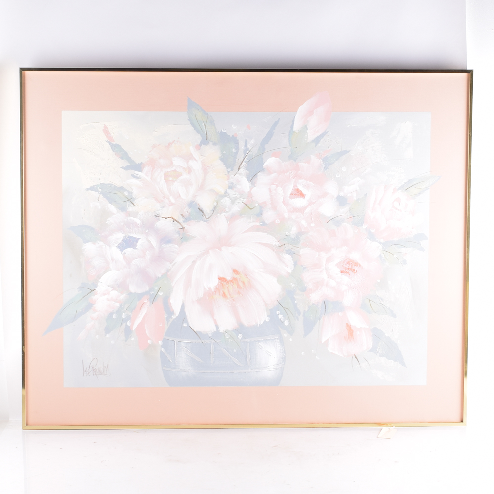 Signed Lee Reynolds Oil Painting on Canvas of of Floral Still Life