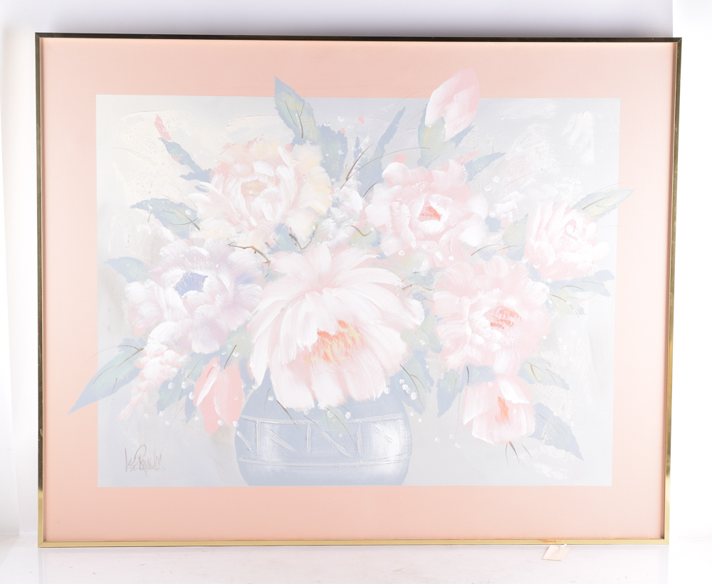 Signed Lee Reynolds Oil Painting on Canvas of of Floral Still Life