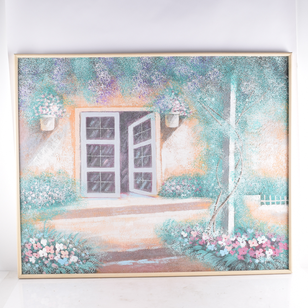 Lee Reynolds Acrylic Painting of a Garden