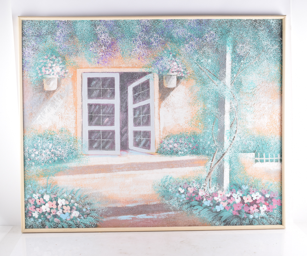 Lee Reynolds Acrylic Painting of a Garden