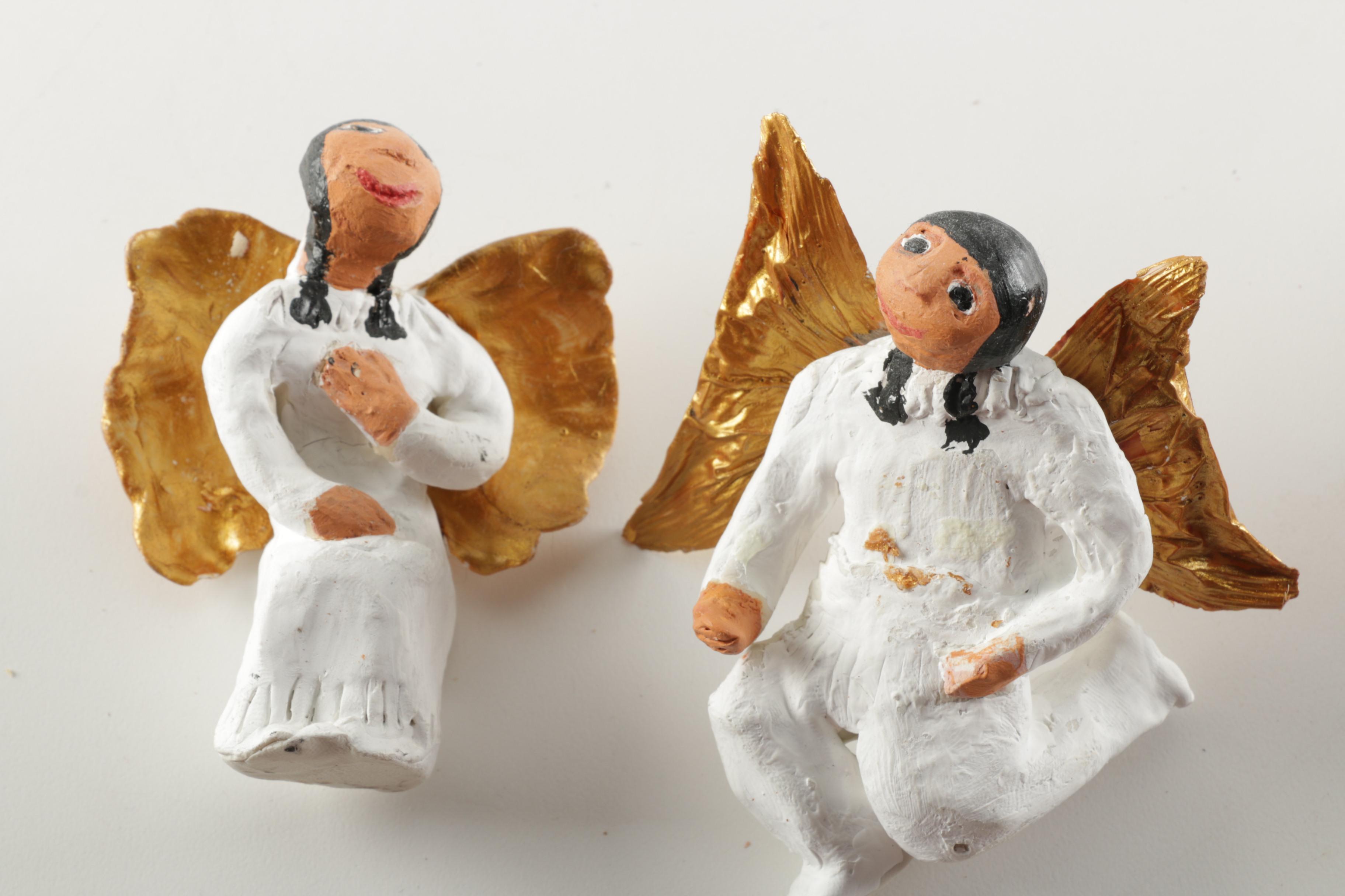 Peruvian Nativity Figurines by Tesoros and Pottery Angels by Cindy Fragua