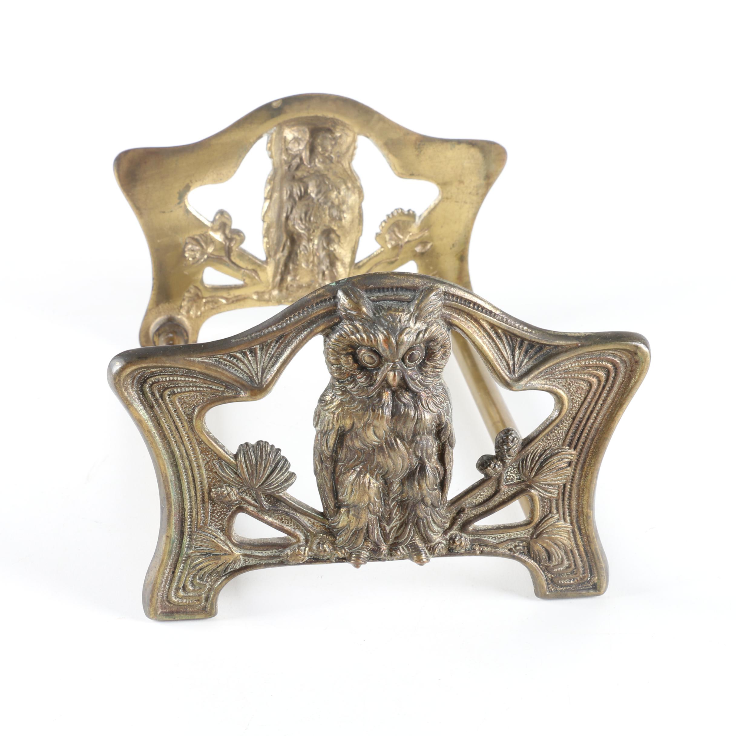 Art Nouveau Judd Brass Owl Telescoping Bookends