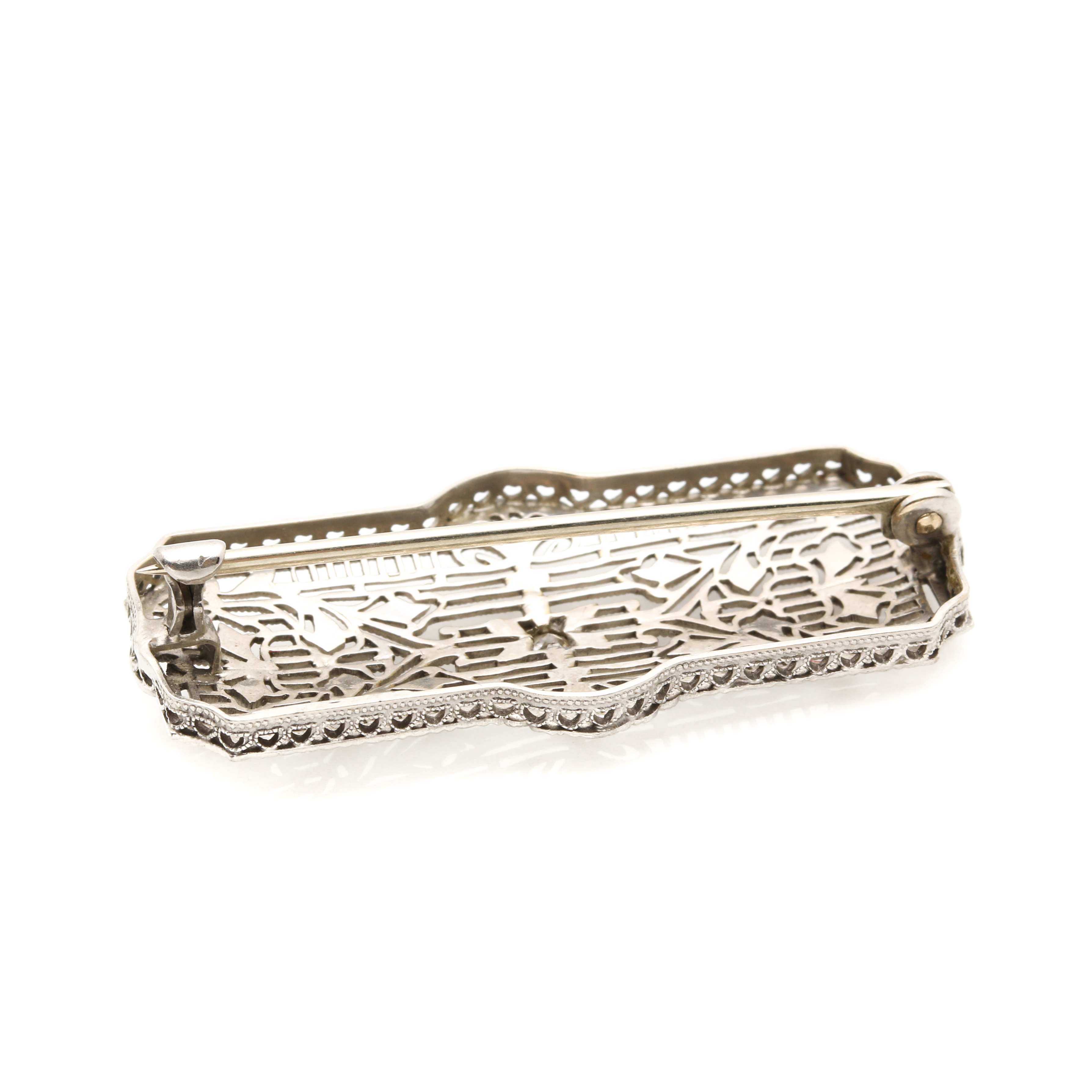 Vintage Platinum Diamond Rectangular Brooch With 14K White Gold Findings