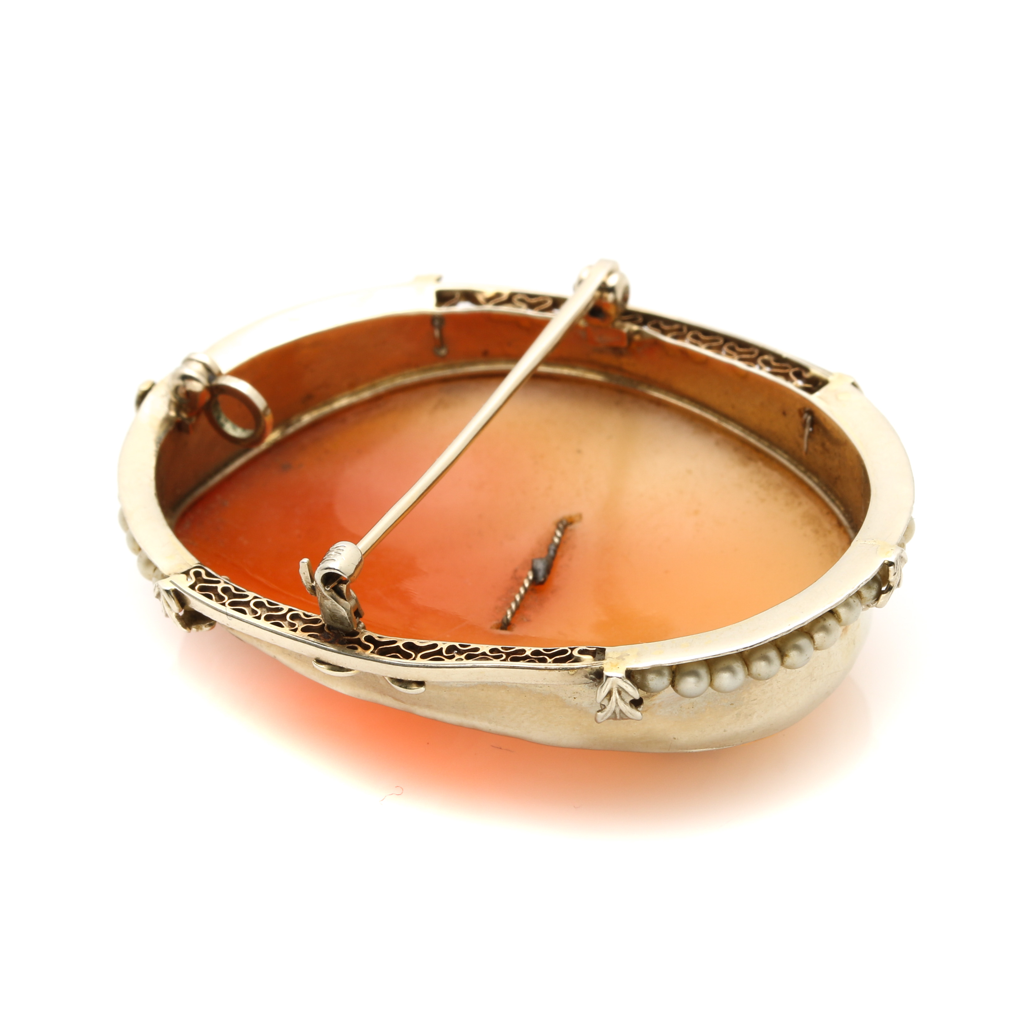 14K Yellow Gold Cameo Habille Diamond and Seed Pearl Converter Brooch