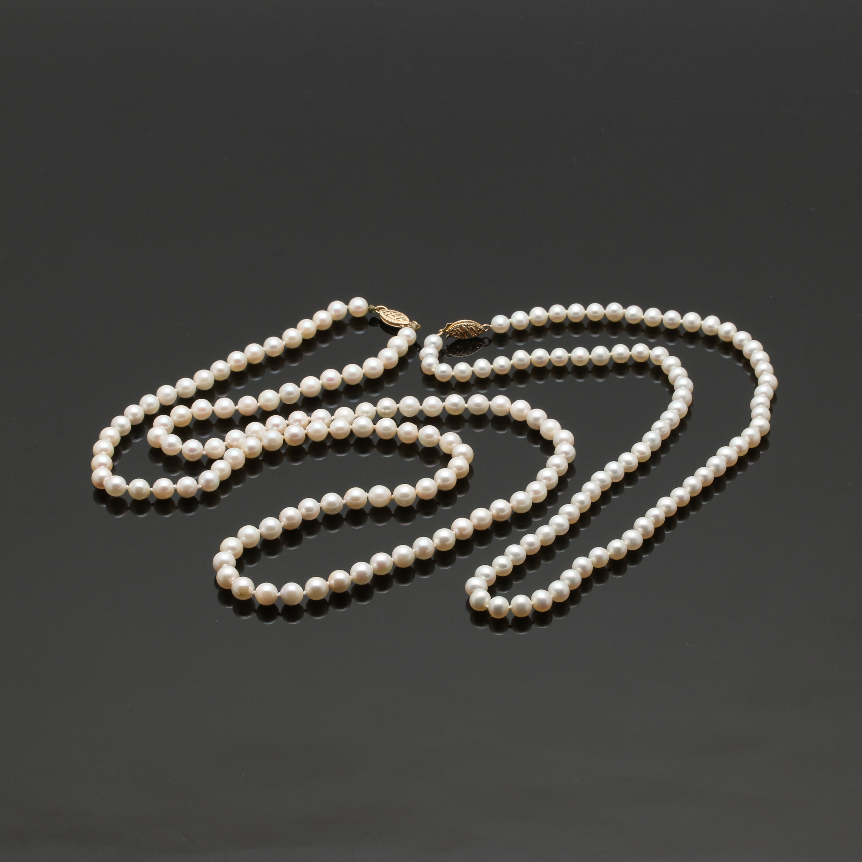 Assortment of Cultured Pearl Necklaces With 14K Yellow Gold Findings