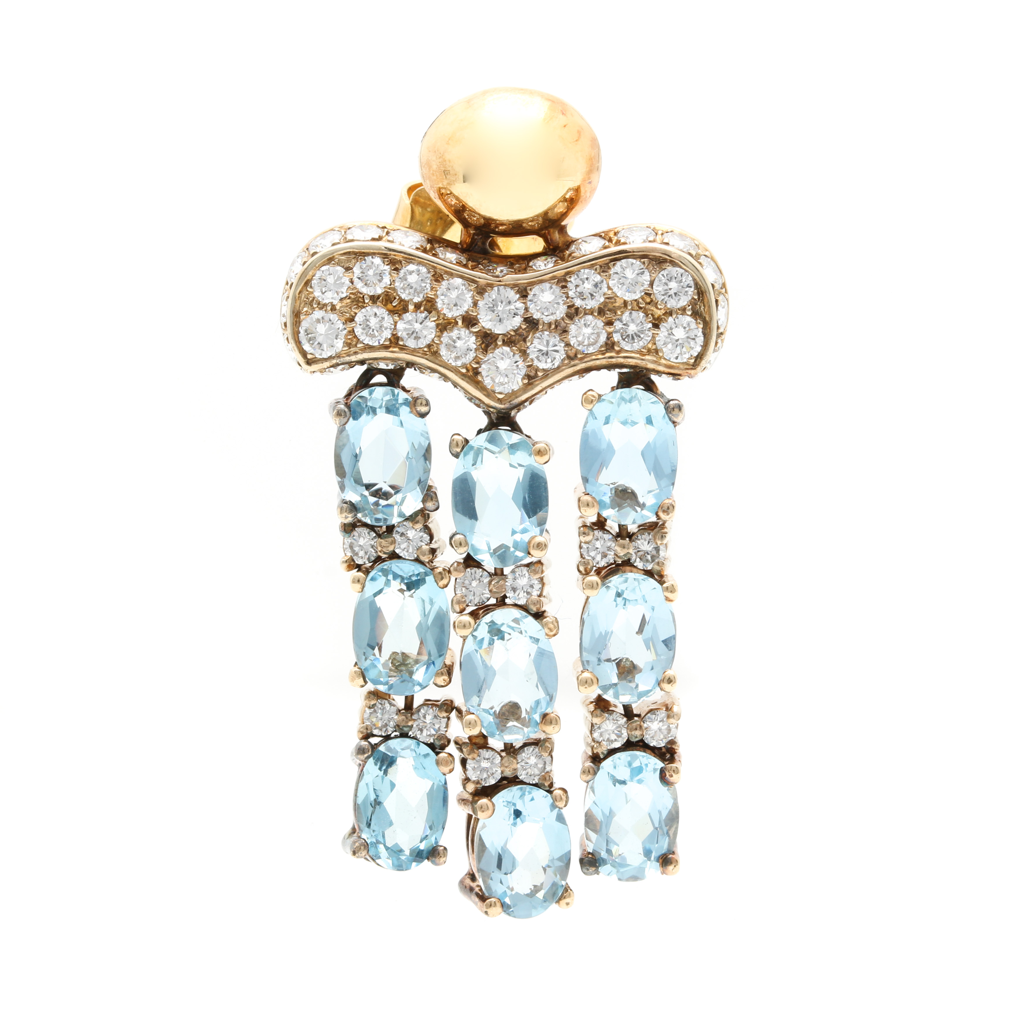 14K and 18K Yellow Gold 5.32 CTW Aquamarine and 1.69 CTW Diamond Single Earring