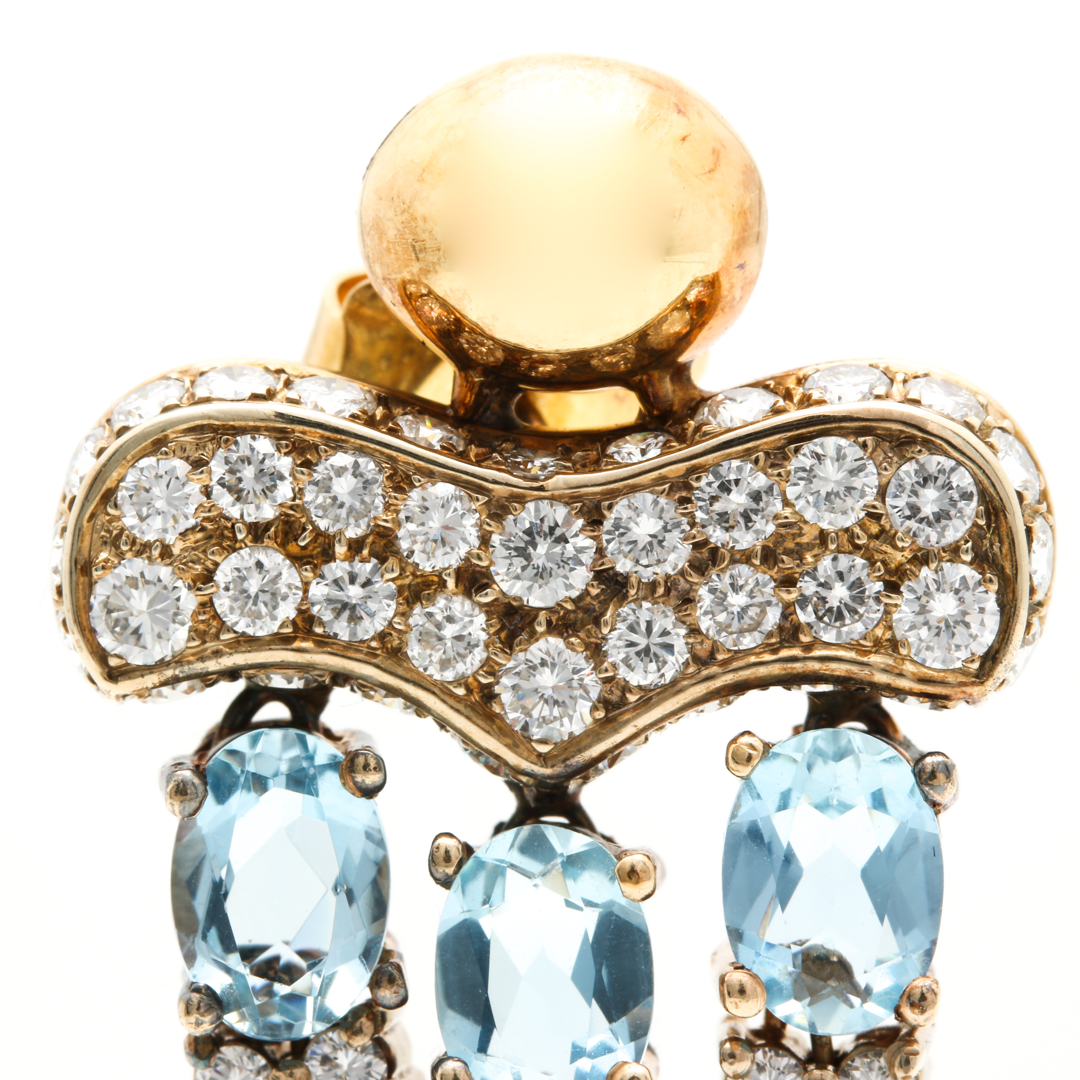 14K and 18K Yellow Gold 5.32 CTW Aquamarine and 1.69 CTW Diamond Single Earring