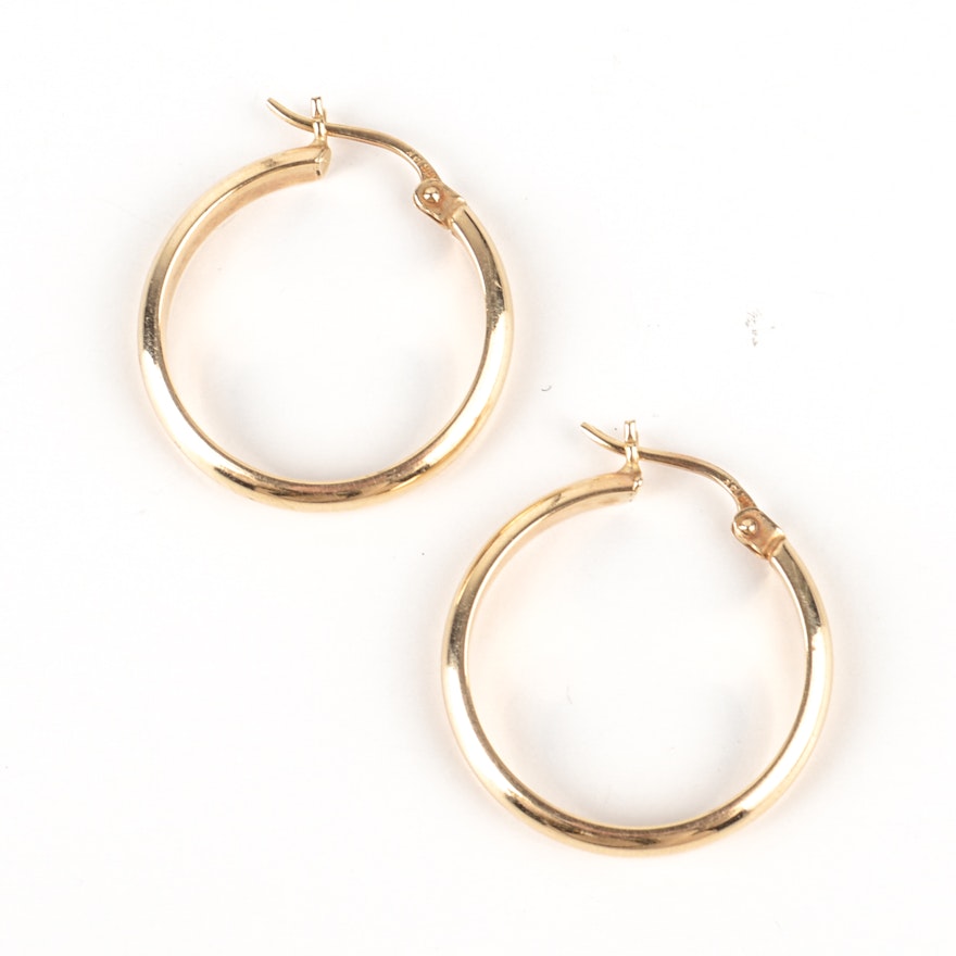 14K Yellow Gold Pierced Hoop Earrings