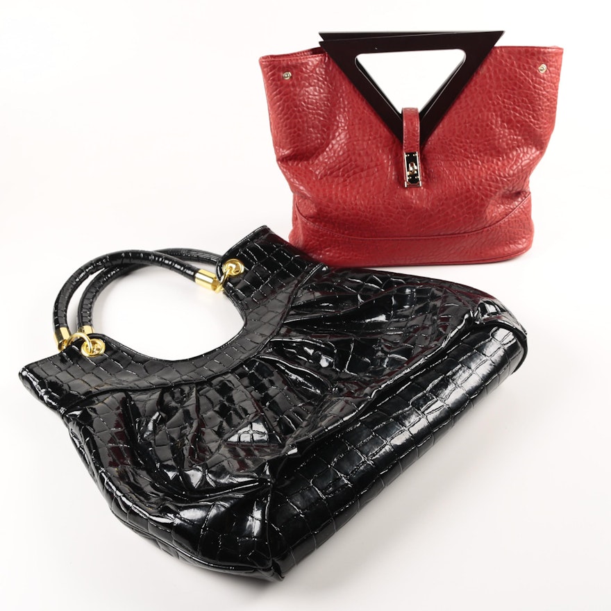 Red Leather and Crocodile Embossed Vinyl Handbags