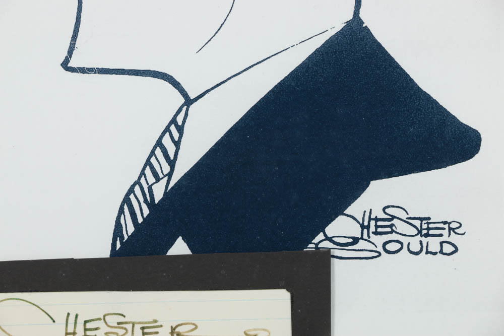 Signed Chester Gould Autograph and Reproduction Print on Paper of Dick Tracy